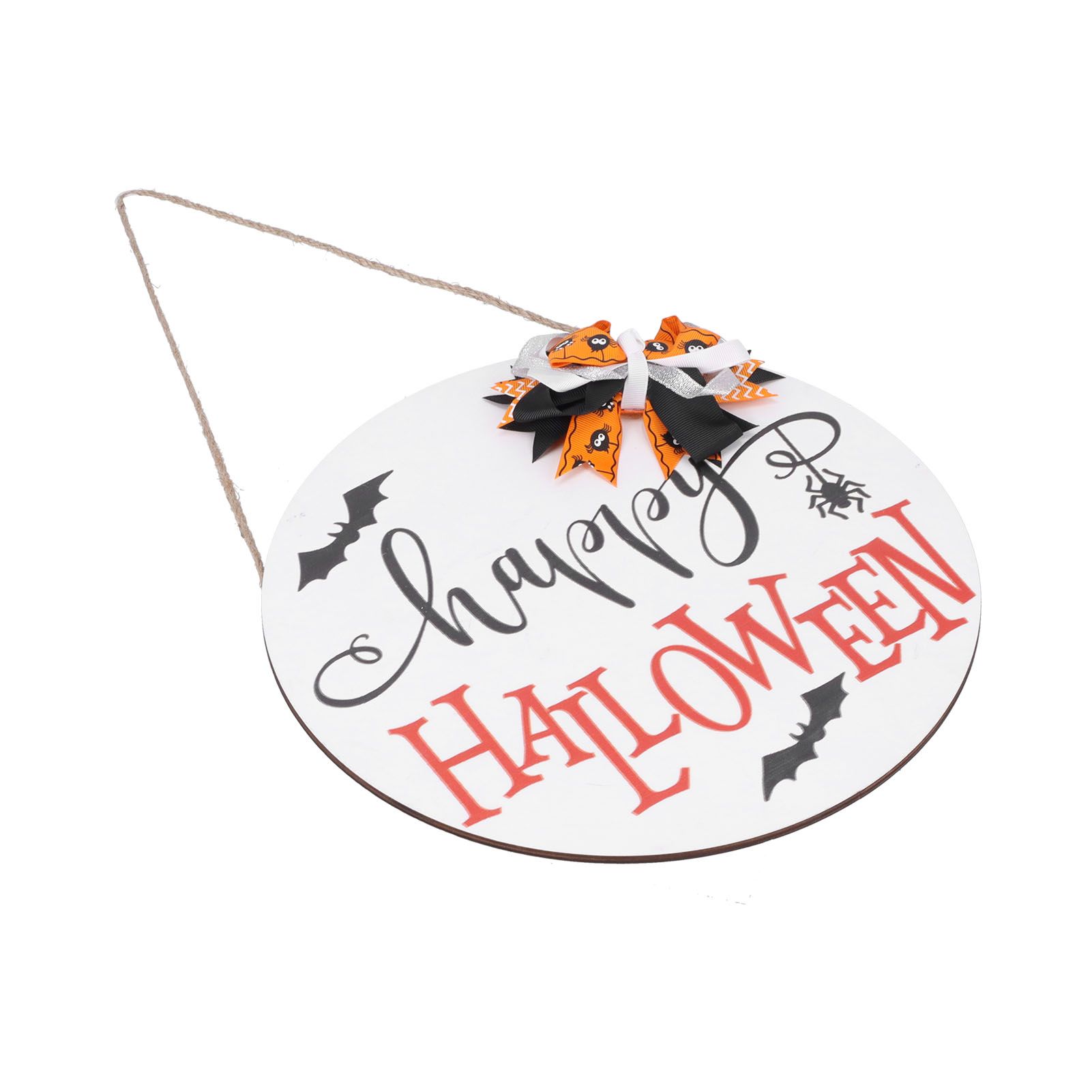 Spider Bat Design Wooden Welcome Sign Hanging Front Door Sign Board for Home FestivalWith Bowknot - Image 2