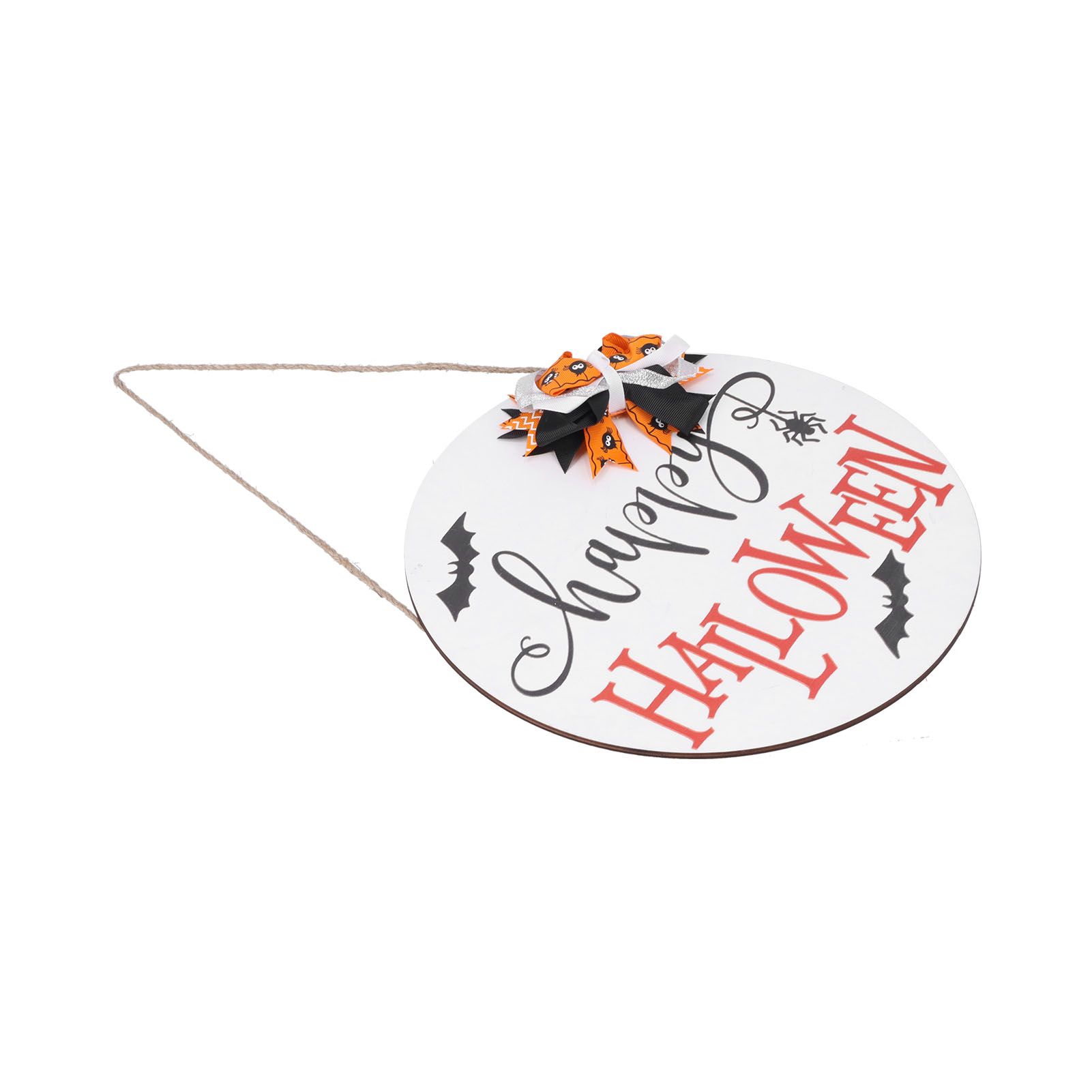 Spider Bat Design Wooden Welcome Sign Hanging Front Door Sign Board for Home FestivalWith Bowknot - Image 3
