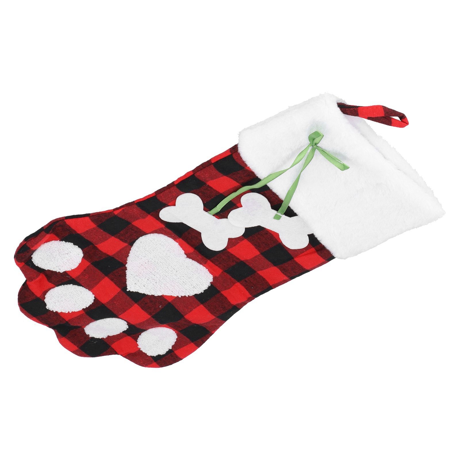 Paw Christmas Stockings Cute Dog Paw Hanging Christmas Stockings for Holiday Christmas DecorationsBlack and Red Plaid - Image 1
