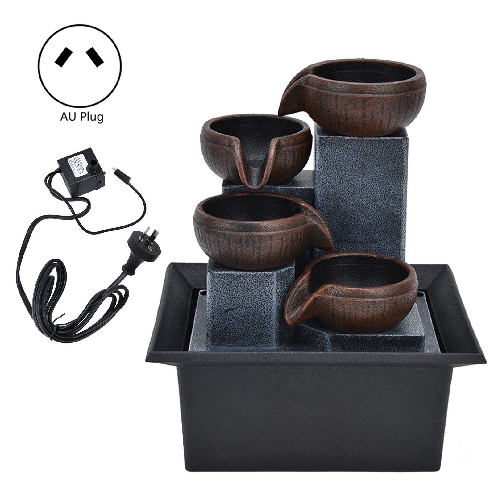 Tabletop Water Fountain with LED Yellow Light Feng Shui Relaxation Desktop Ornament DecorationAU Plug AC220‑240V - Image 1