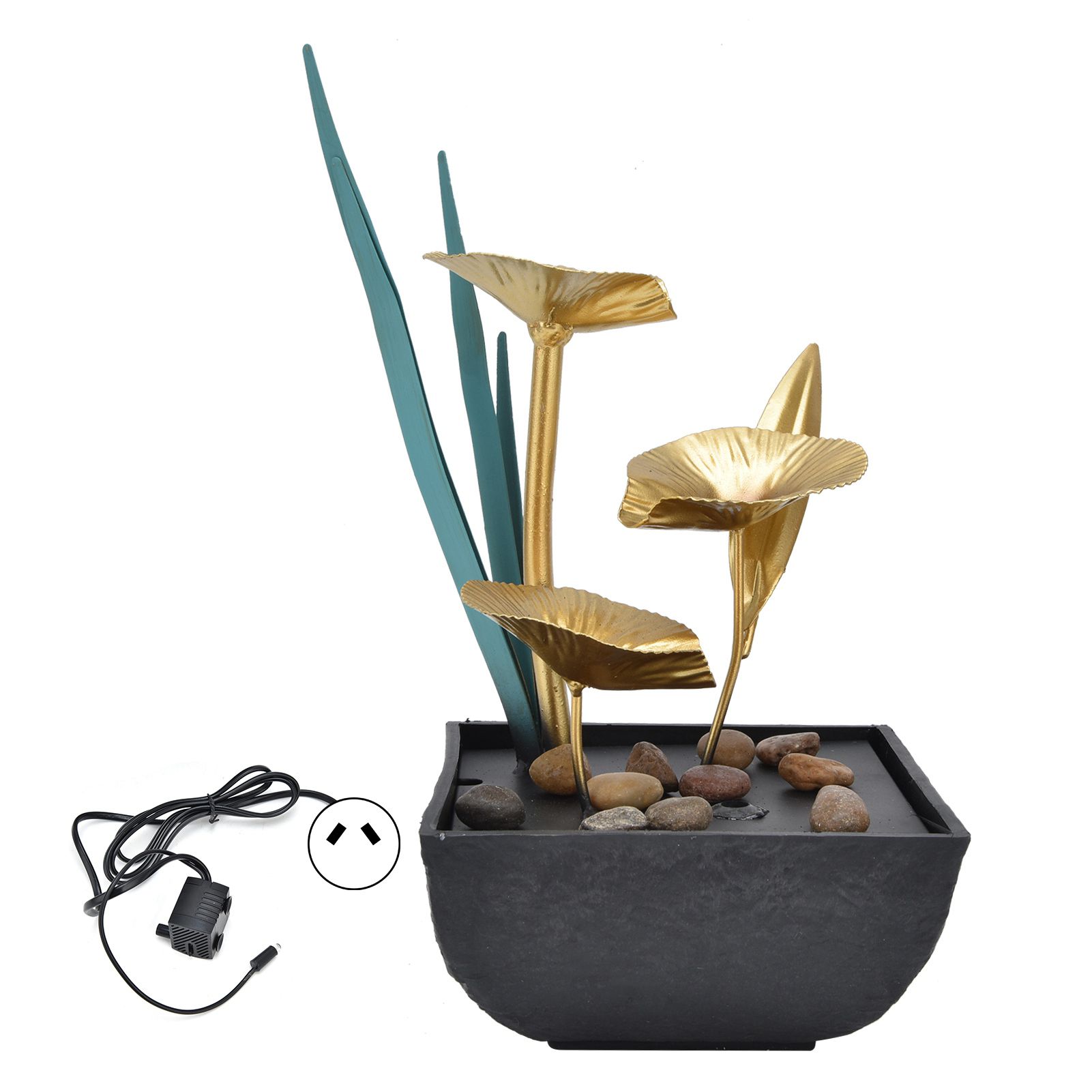 Indoor Tabletop Fountain Lotus LED Waterfall Fountain Ornament Feng Shui Art Craft Home DecorationAU Plug Yellow Light AC220‑240V - Image 1