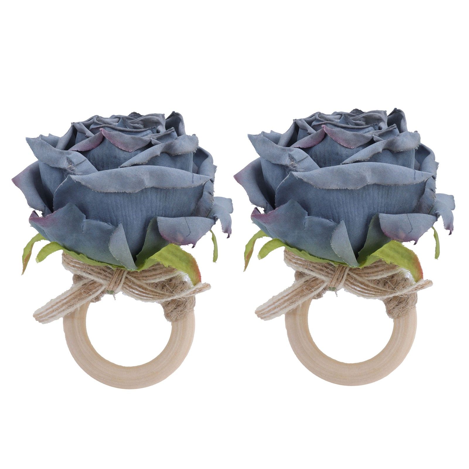 2Pcs Novelty Wooden Napkin Buckle Artificial Floral Napkin Ring for Festival Table DecorationNavy - Image 1