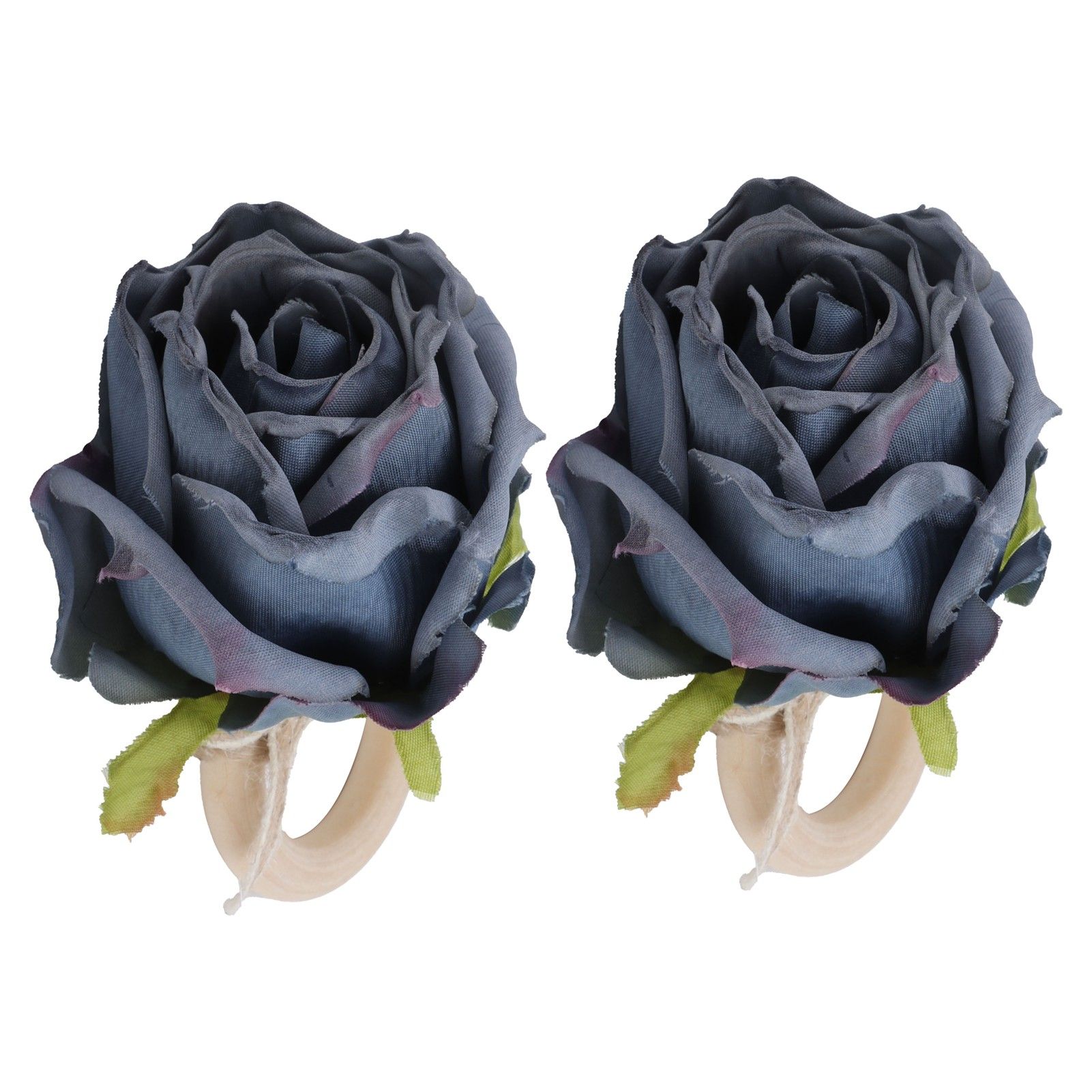 2Pcs Novelty Wooden Napkin Buckle Artificial Floral Napkin Ring for Festival Table DecorationNavy - Image 2