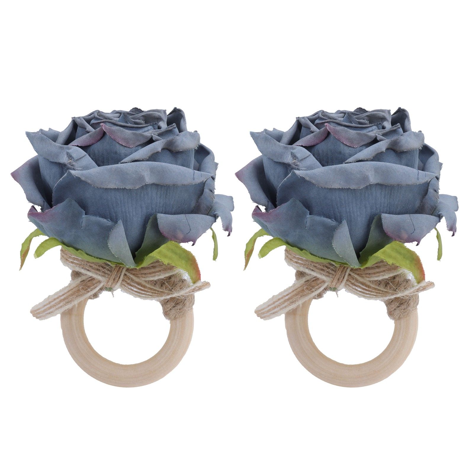 2Pcs Novelty Wooden Napkin Buckle Artificial Floral Napkin Ring for Festival Table DecorationNavy - Image 3
