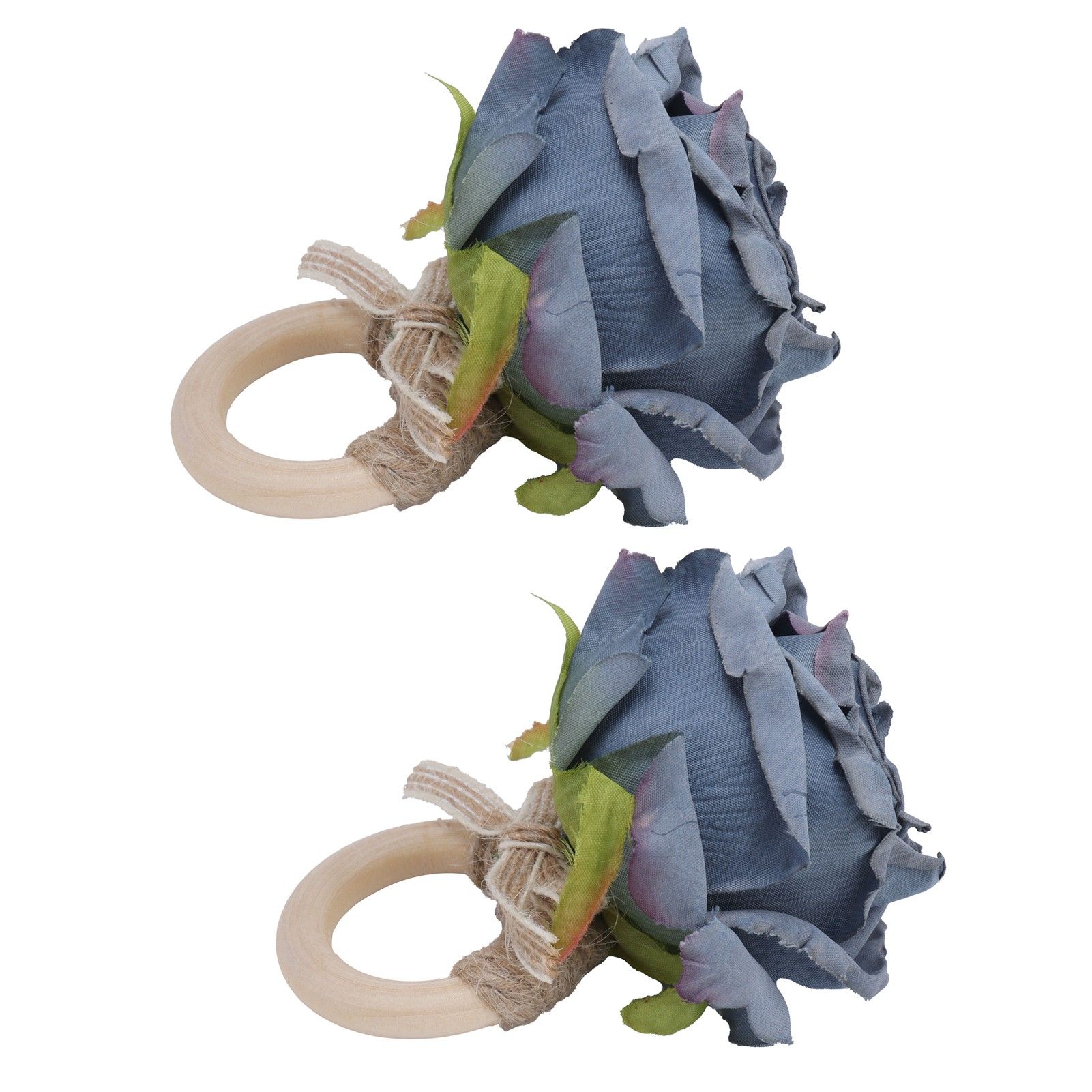 2Pcs Novelty Wooden Napkin Buckle Artificial Floral Napkin Ring for Festival Table DecorationNavy - Image 4