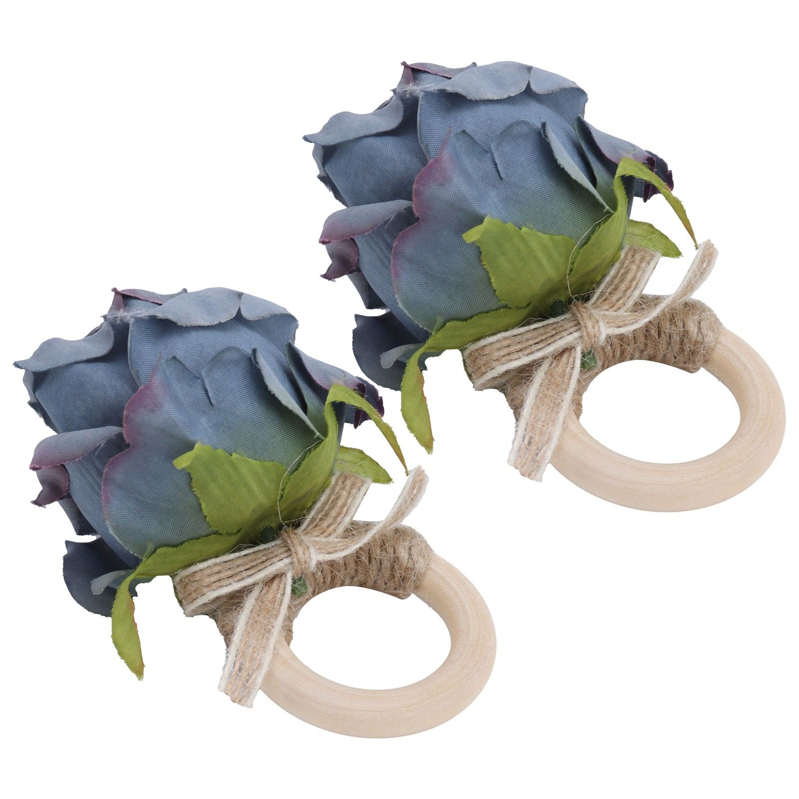 2Pcs Novelty Wooden Napkin Buckle Artificial Floral Napkin Ring for Festival Table DecorationNavy - Image 5