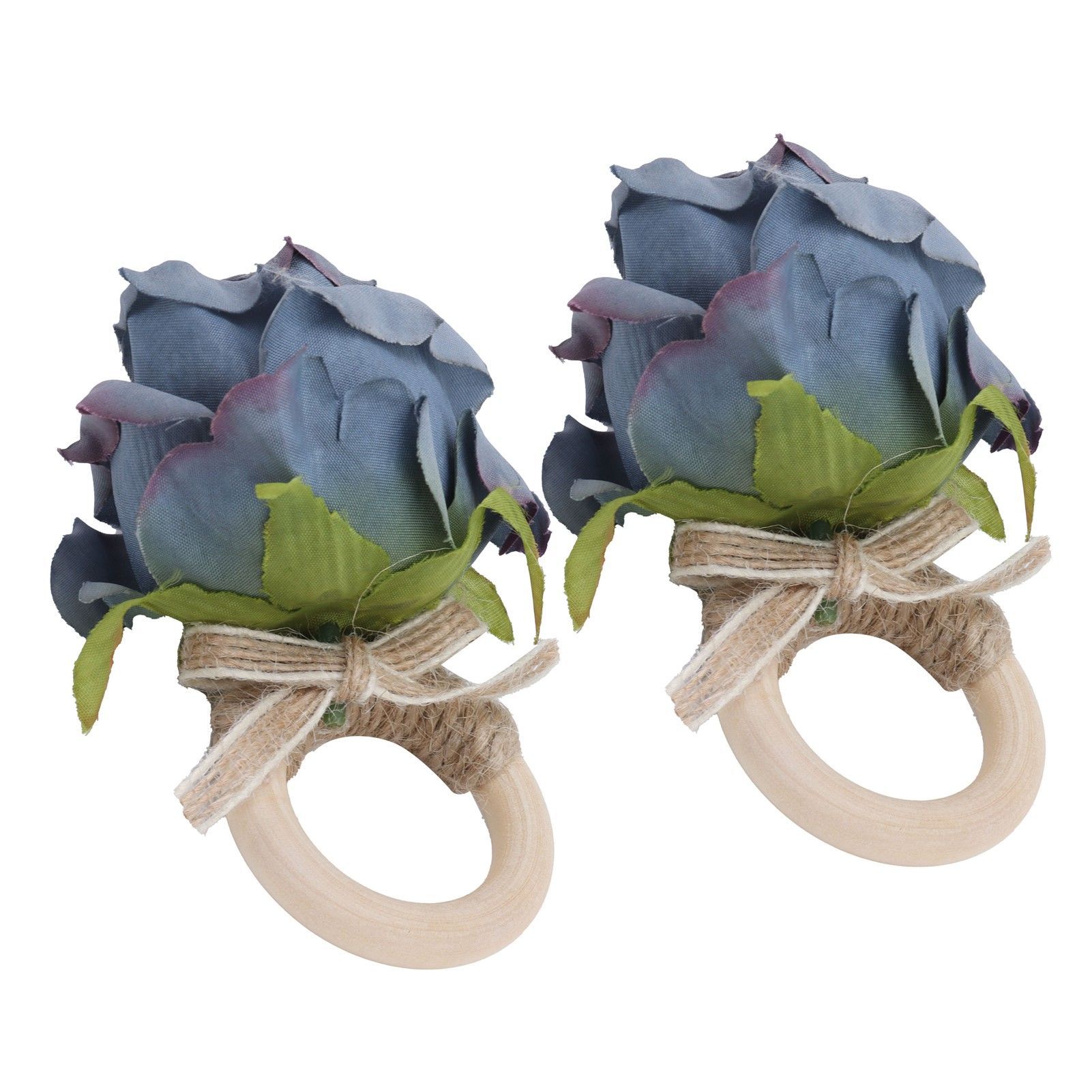 2Pcs Novelty Wooden Napkin Buckle Artificial Floral Napkin Ring for Festival Table DecorationNavy - Image 6