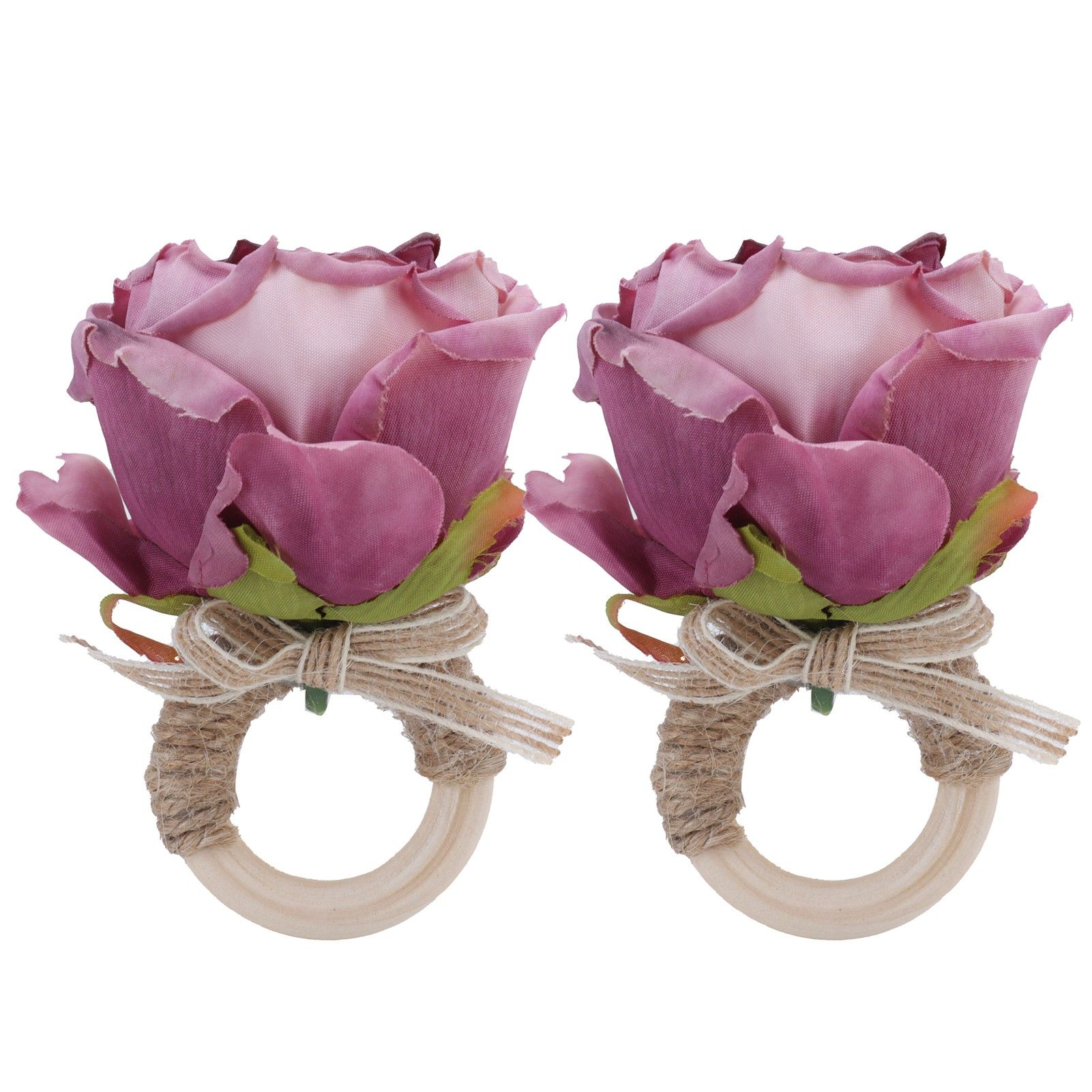 2Pcs Novelty Wooden Napkin Buckle Artificial Floral Napkin Ring for Festival Table DecorationPurple - Image 1