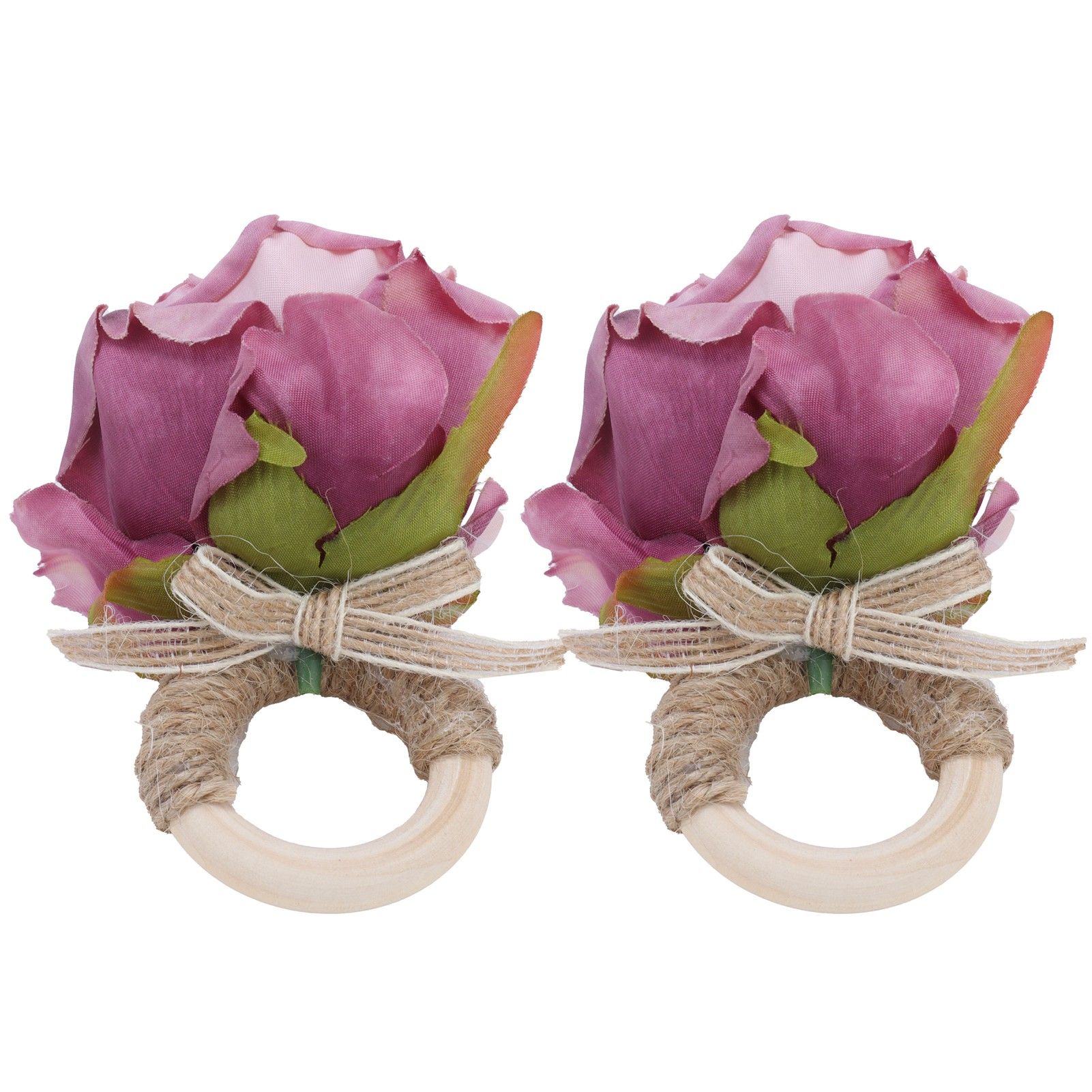2Pcs Novelty Wooden Napkin Buckle Artificial Floral Napkin Ring for Festival Table DecorationPurple - Image 2