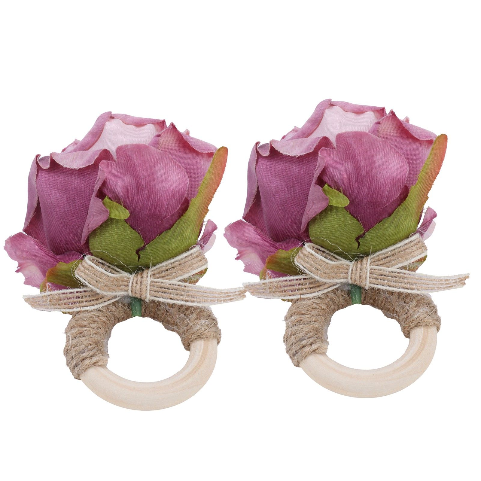 2Pcs Novelty Wooden Napkin Buckle Artificial Floral Napkin Ring for Festival Table DecorationPurple - Image 8
