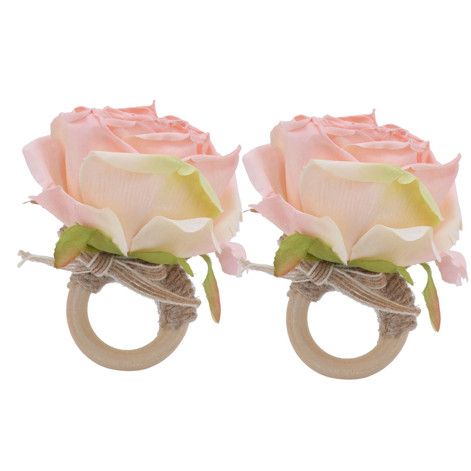 2Pcs Novelty Wooden Napkin Buckle Artificial Floral Napkin Ring for Festival Table DecorationPink - Image 1