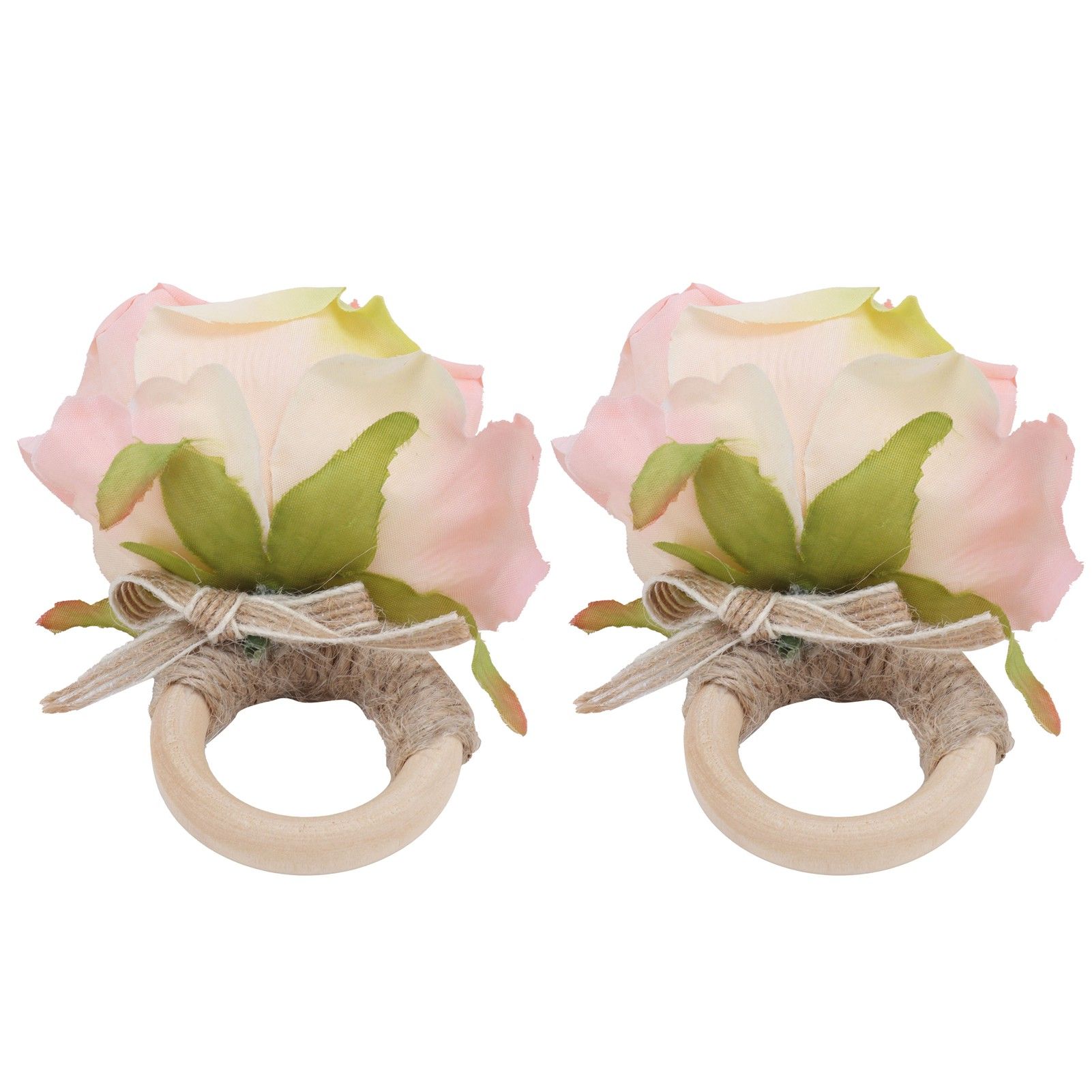 2Pcs Novelty Wooden Napkin Buckle Artificial Floral Napkin Ring for Festival Table DecorationPink - Image 2