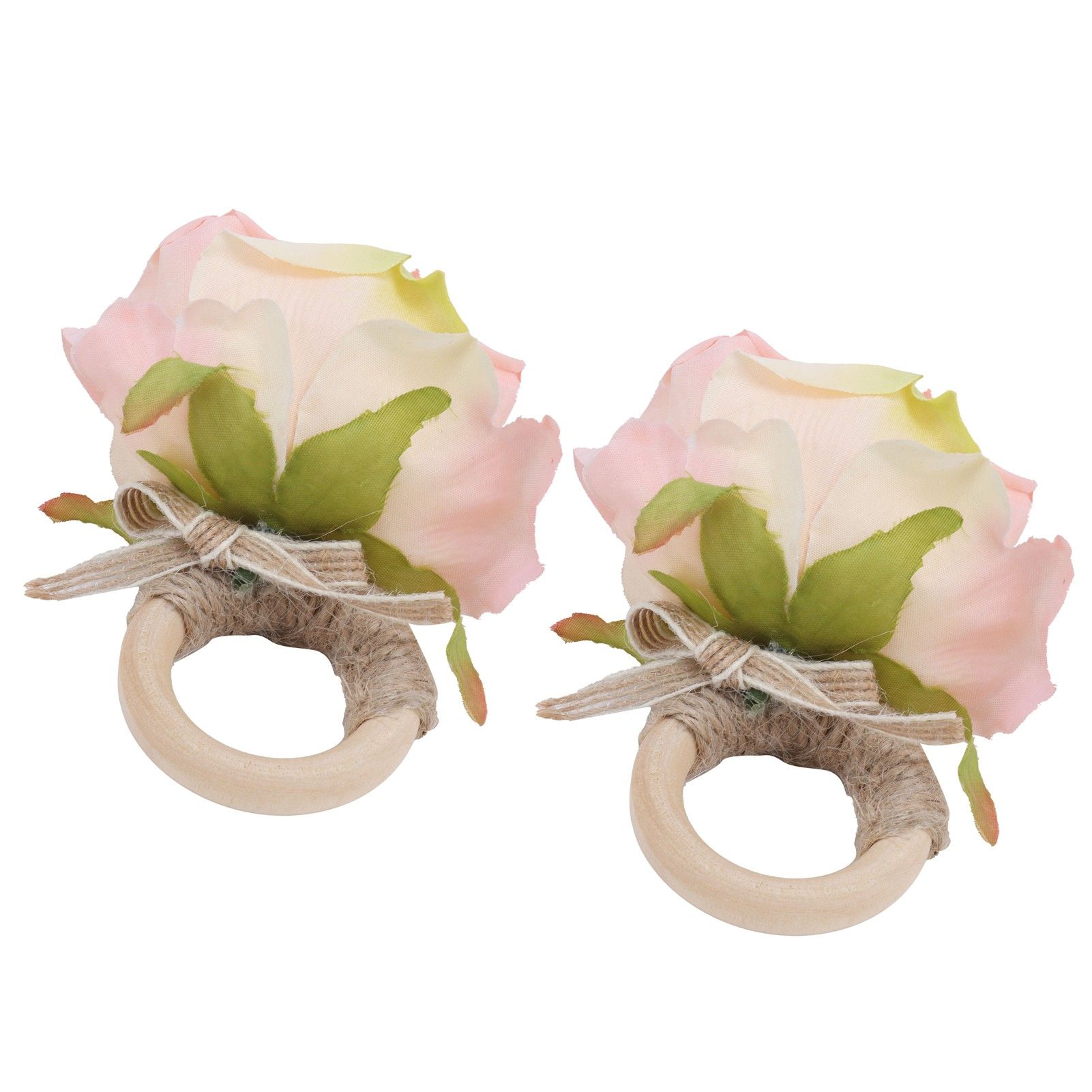2Pcs Novelty Wooden Napkin Buckle Artificial Floral Napkin Ring for Festival Table DecorationPink - Image 7
