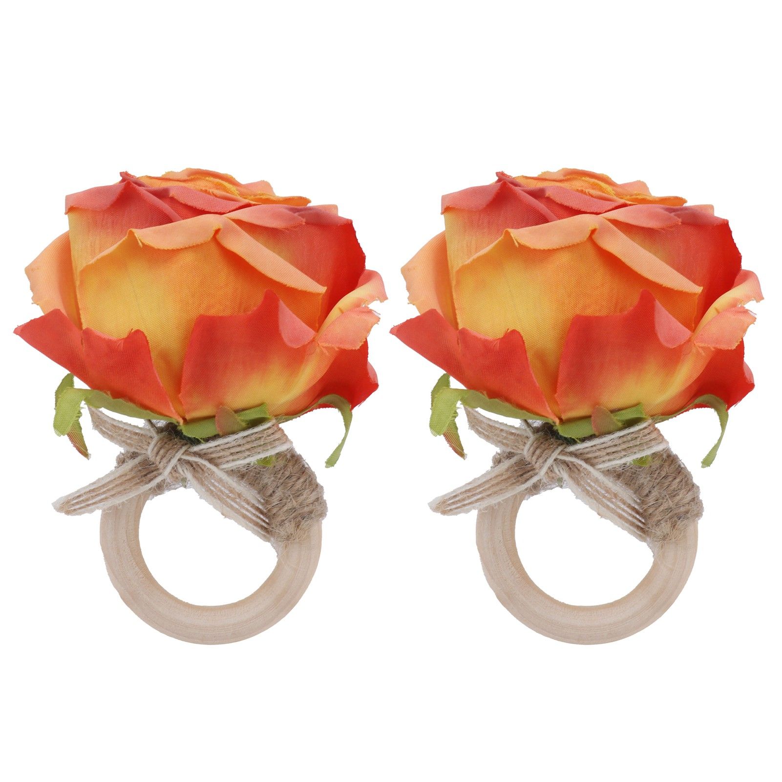 2Pcs Novelty Wooden Napkin Buckle Artificial Floral Napkin Ring for Festival Table DecorationOrange - Image 1