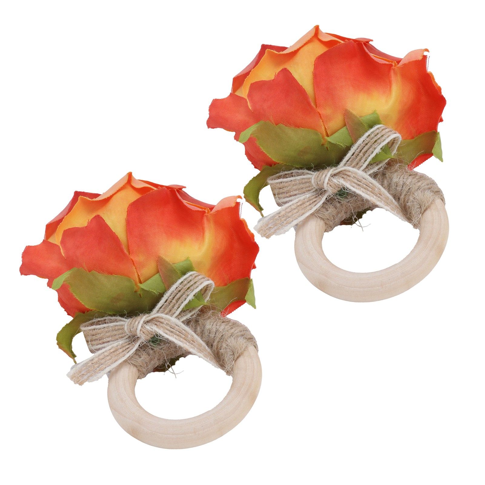 2Pcs Novelty Wooden Napkin Buckle Artificial Floral Napkin Ring for Festival Table DecorationOrange - Image 2