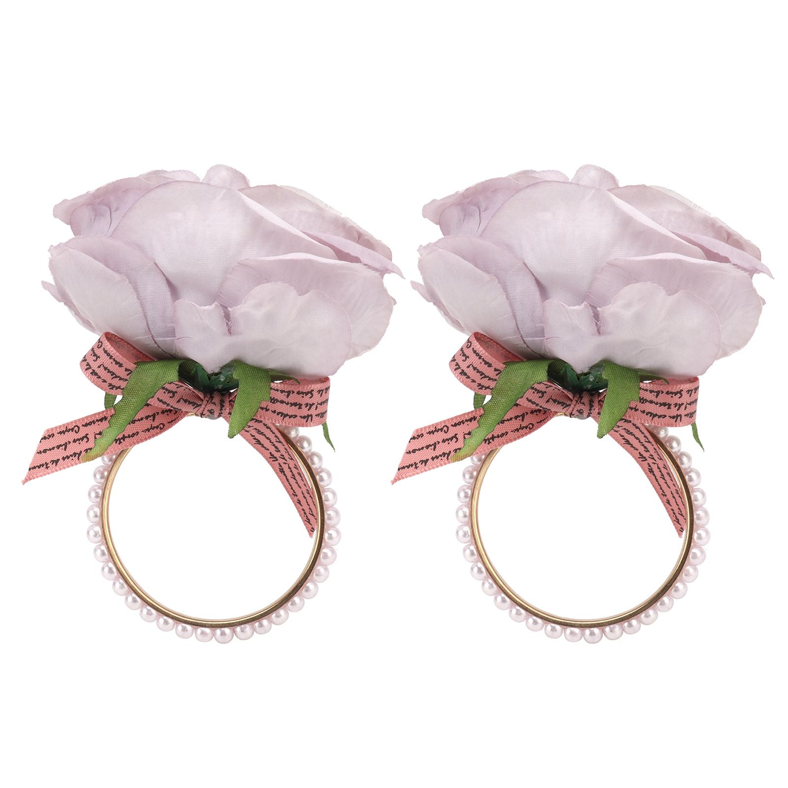 2Pcs Iron Napkin Buckle Simulation Flower Artificial Pearl Napkin Ring for Hotel FestivalPurple - Image 1