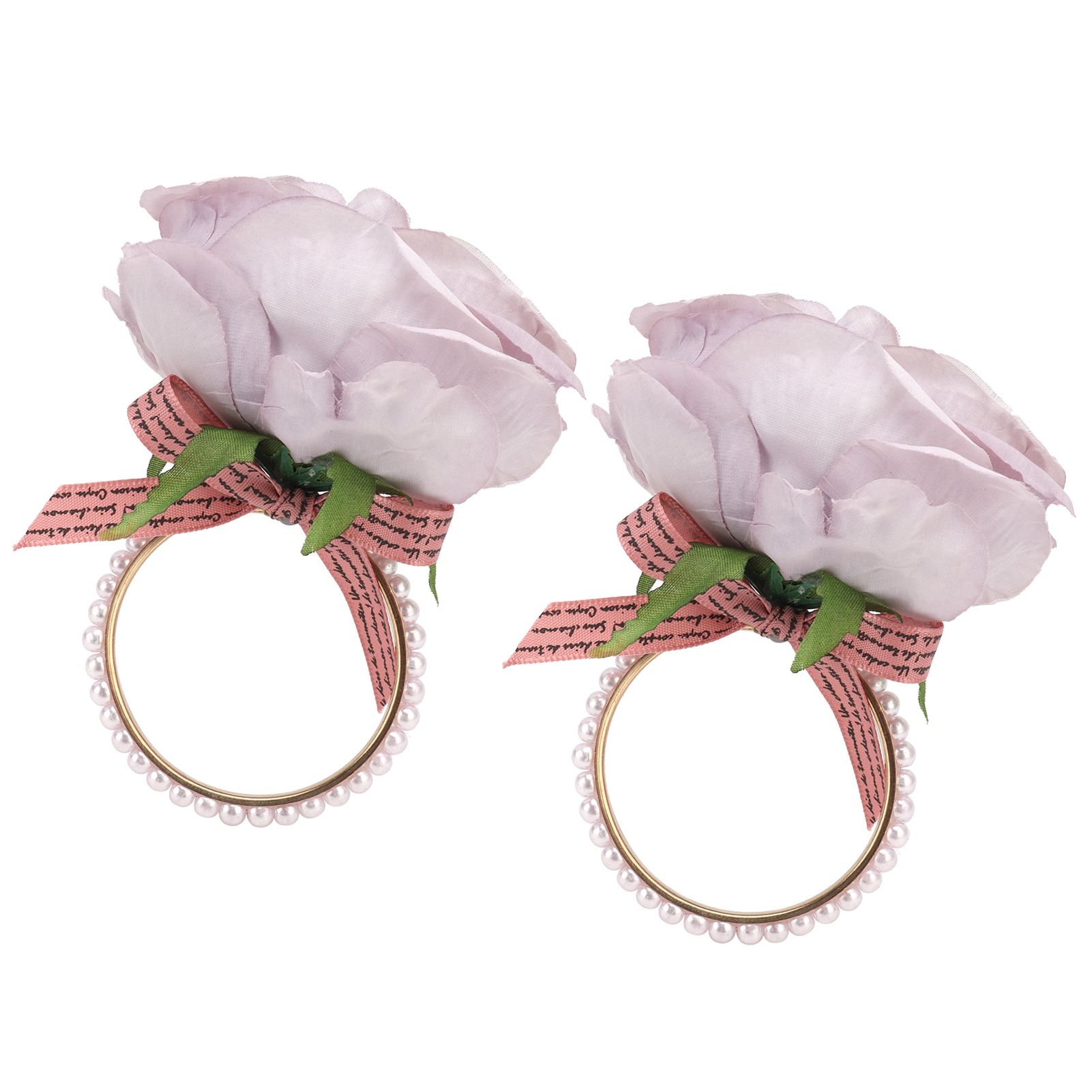 2Pcs Iron Napkin Buckle Simulation Flower Artificial Pearl Napkin Ring for Hotel FestivalPurple - Image 2