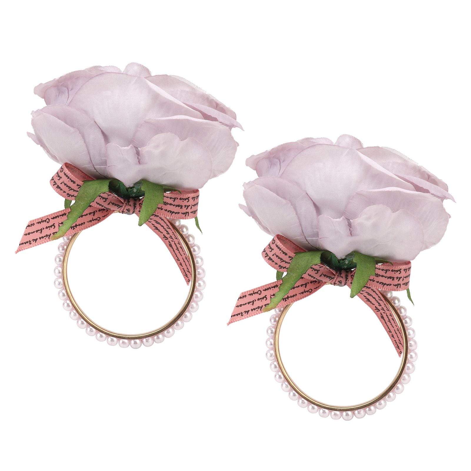 2Pcs Iron Napkin Buckle Simulation Flower Artificial Pearl Napkin Ring for Hotel FestivalPurple - Image 5