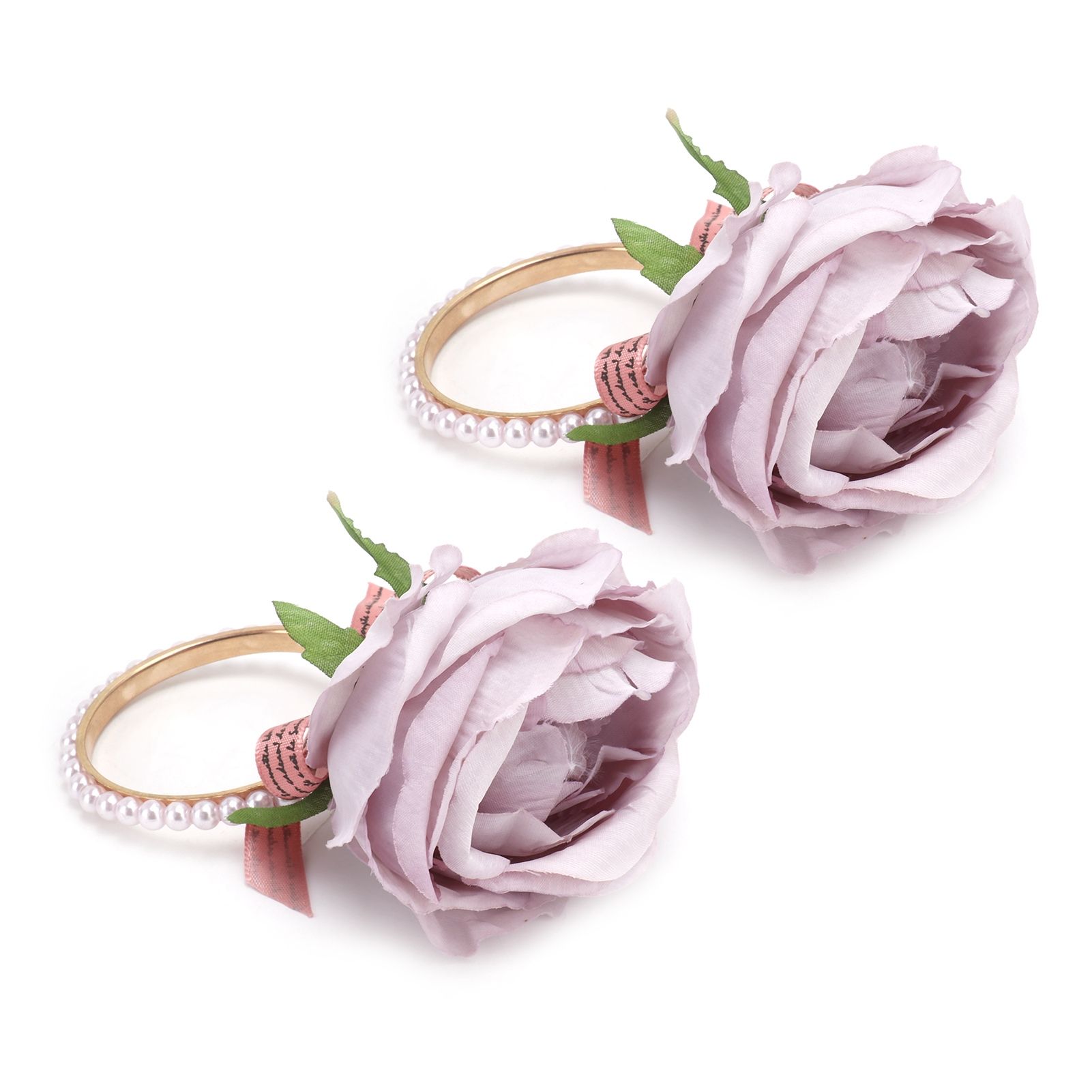 2Pcs Iron Napkin Buckle Simulation Flower Artificial Pearl Napkin Ring for Hotel FestivalPurple - Image 8