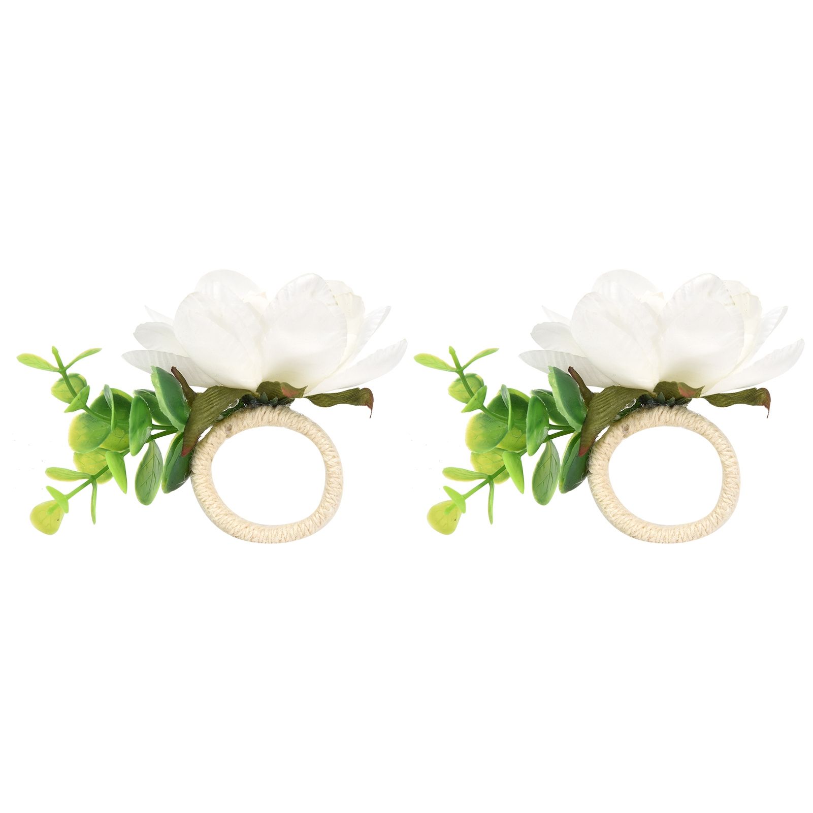2Pcs Hemp Rope Napkin Buckle Simulation Flower Napkin Ring for Hotel Western Restaurant6622 White - Image 1