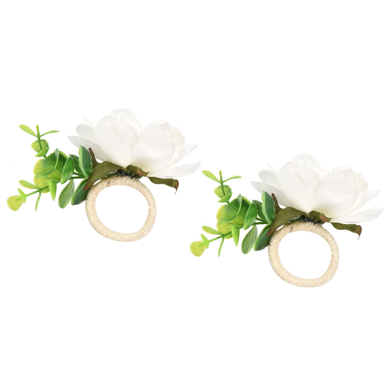 2Pcs Hemp Rope Napkin Buckle Simulation Flower Napkin Ring for Hotel Western Restaurant6622 White - Image 2