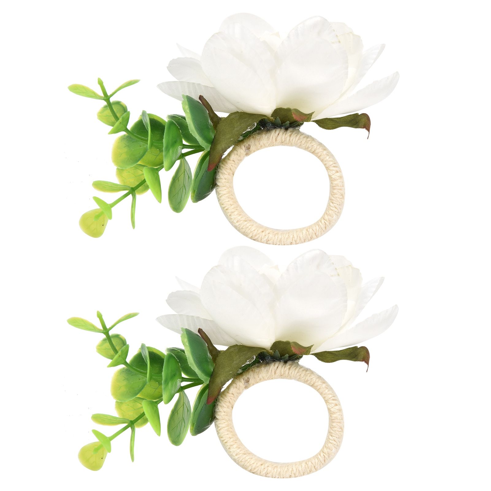 2Pcs Hemp Rope Napkin Buckle Simulation Flower Napkin Ring for Hotel Western Restaurant6622 White - Image 3