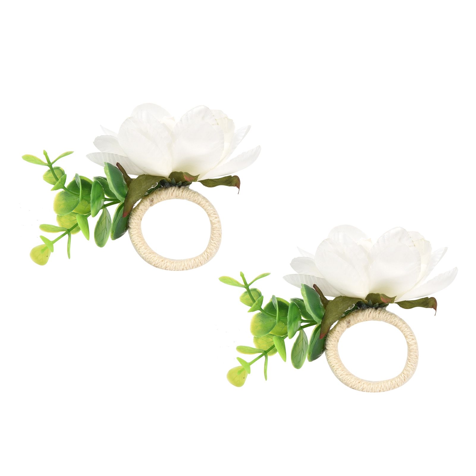 2Pcs Hemp Rope Napkin Buckle Simulation Flower Napkin Ring for Hotel Western Restaurant6622 White - Image 4