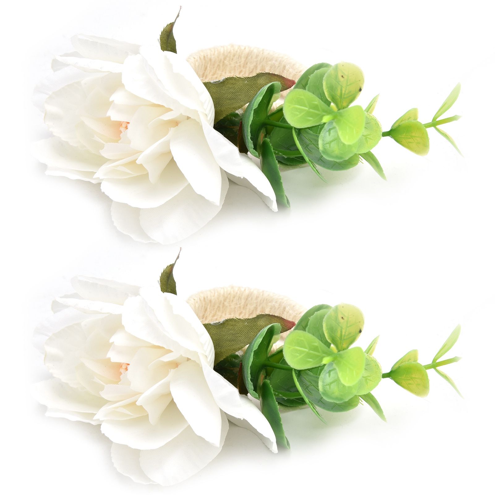 2Pcs Hemp Rope Napkin Buckle Simulation Flower Napkin Ring for Hotel Western Restaurant6622 White - Image 5