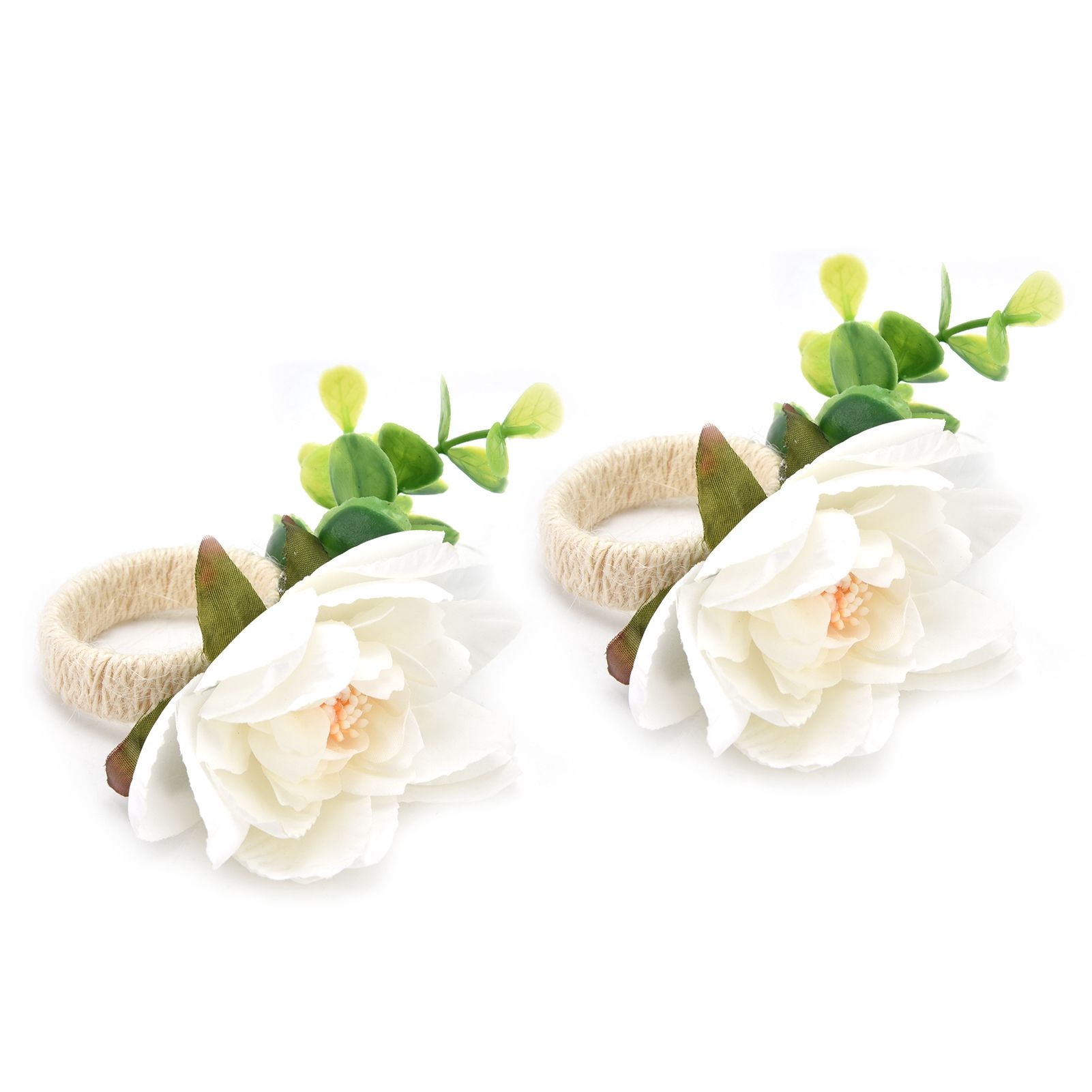 2Pcs Hemp Rope Napkin Buckle Simulation Flower Napkin Ring for Hotel Western Restaurant6622 White - Image 6