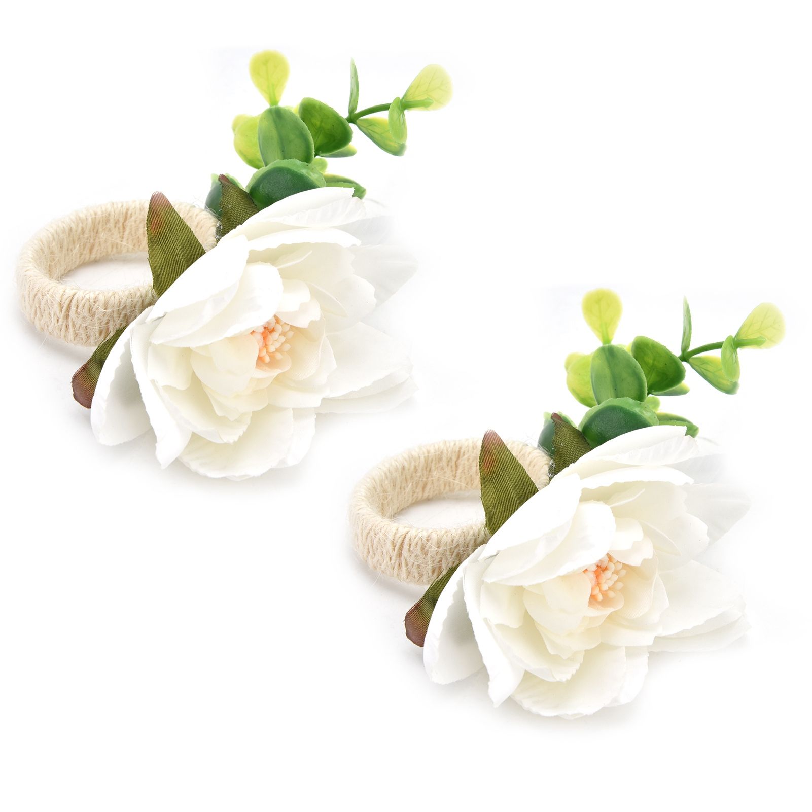 2Pcs Hemp Rope Napkin Buckle Simulation Flower Napkin Ring for Hotel Western Restaurant6622 White - Image 7