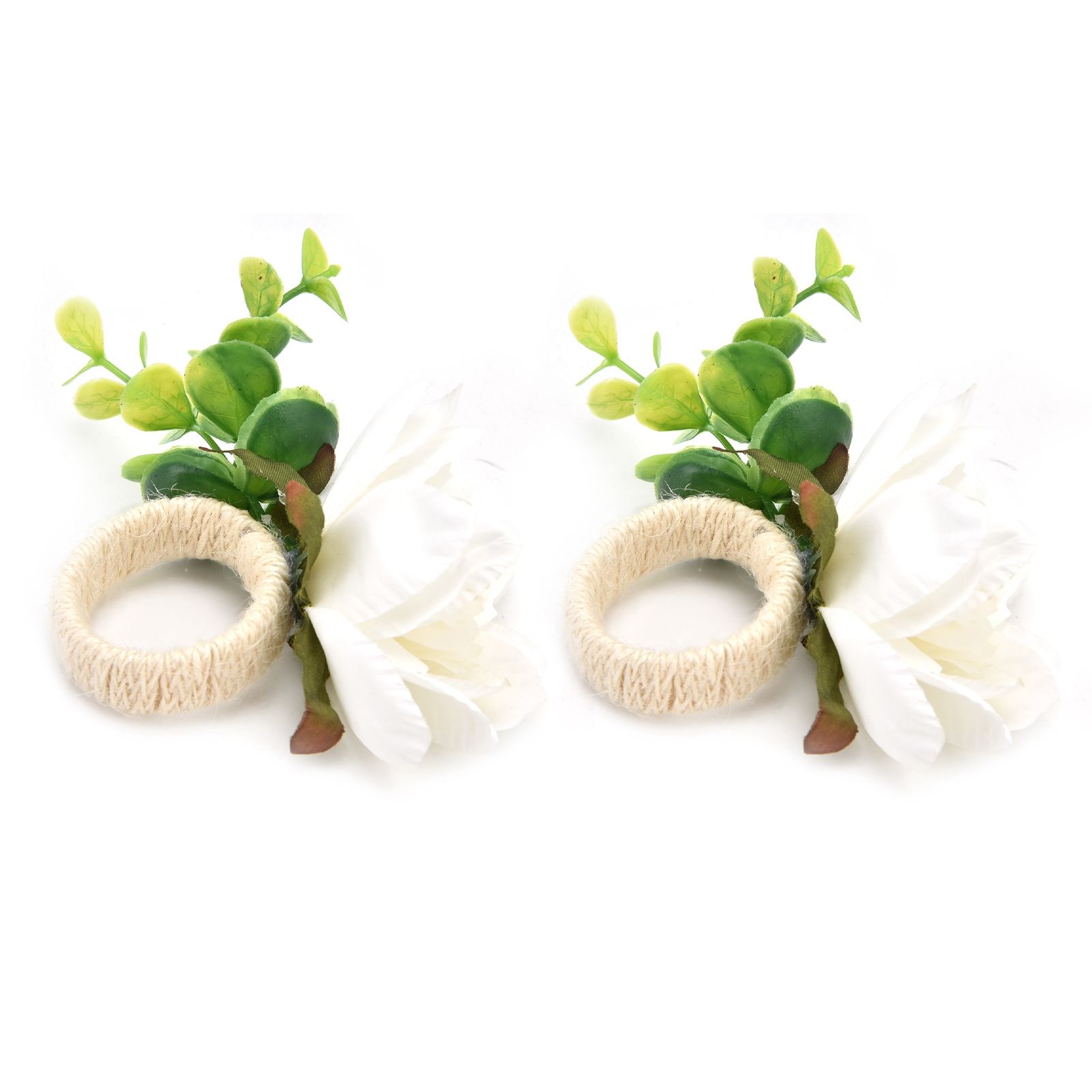 2Pcs Hemp Rope Napkin Buckle Simulation Flower Napkin Ring for Hotel Western Restaurant6622 White - Image 8