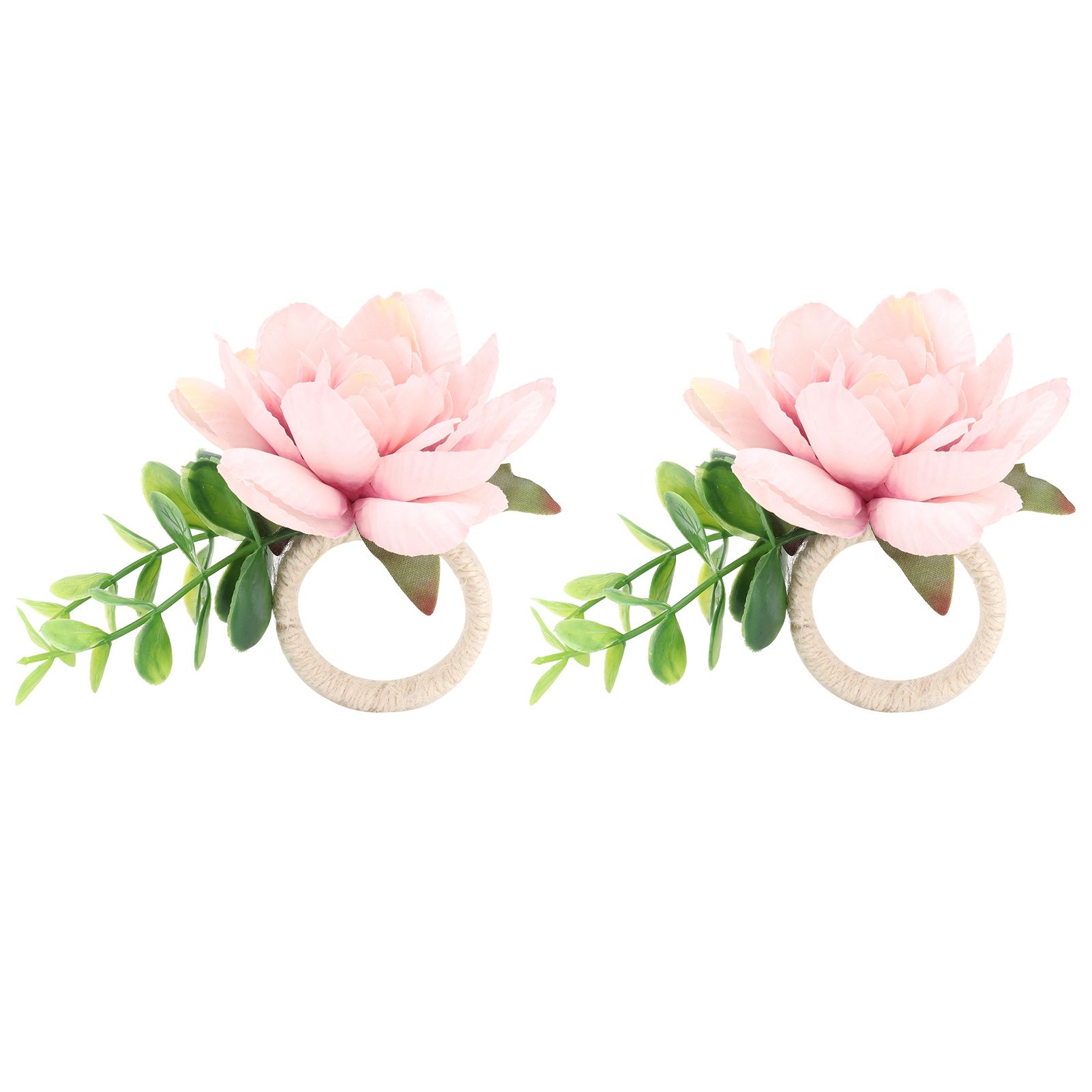 2Pcs Hemp Rope Napkin Buckle Simulation Flower Napkin Ring for Hotel Western Restaurant6622 Pink - Image 1