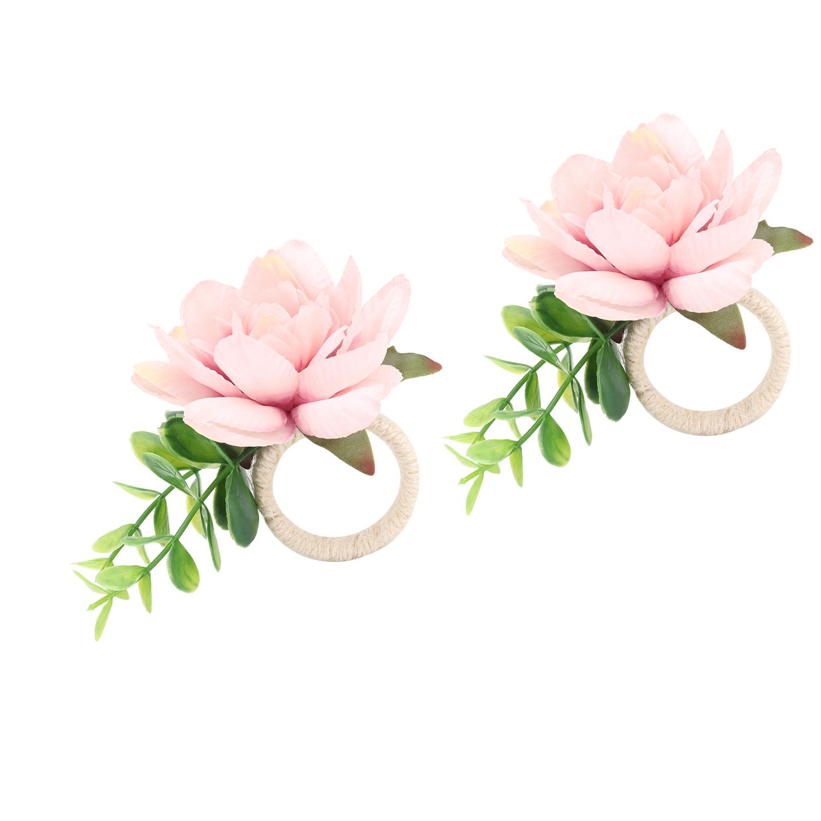 2Pcs Hemp Rope Napkin Buckle Simulation Flower Napkin Ring for Hotel Western Restaurant6622 Pink - Image 2