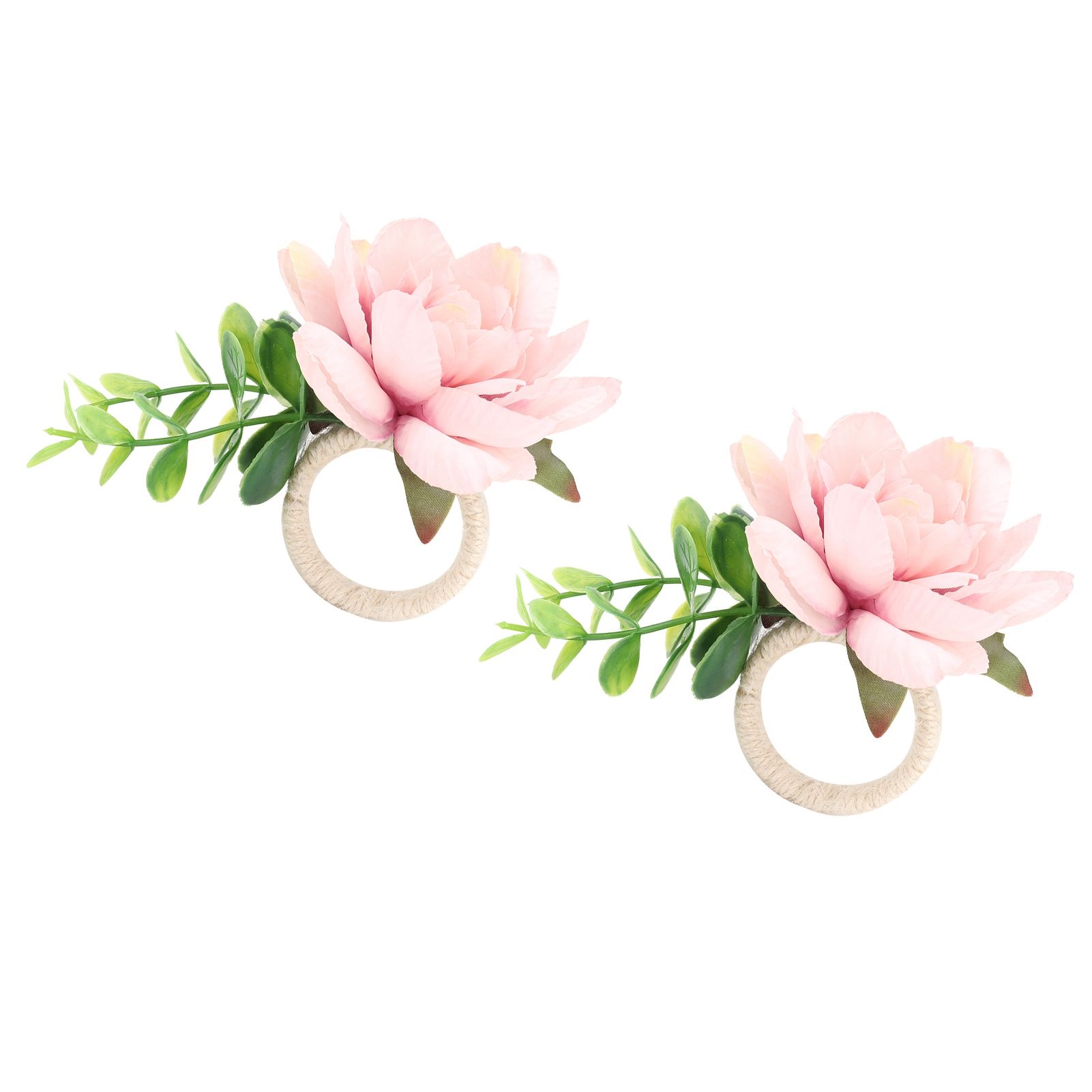 2Pcs Hemp Rope Napkin Buckle Simulation Flower Napkin Ring for Hotel Western Restaurant6622 Pink - Image 3