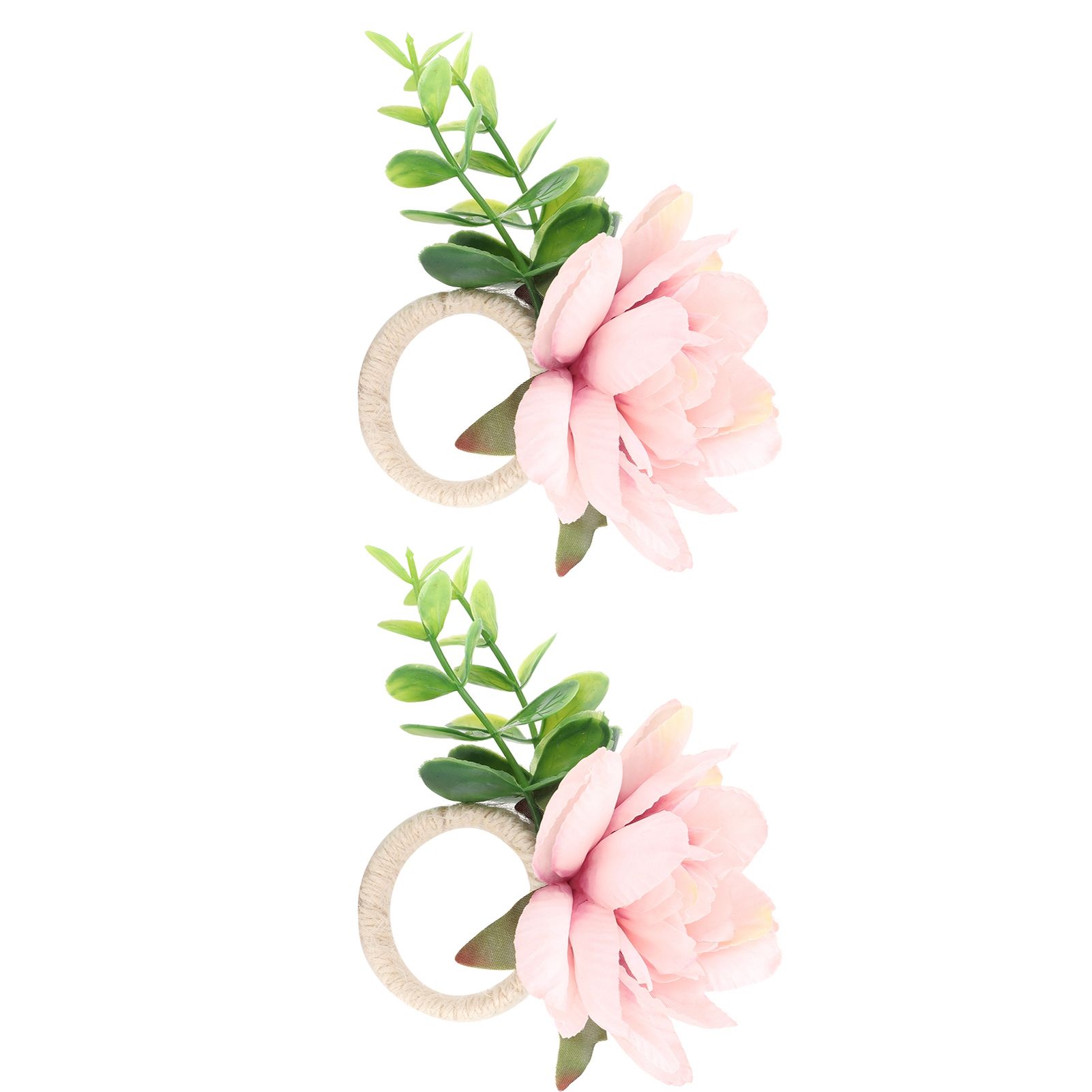 2Pcs Hemp Rope Napkin Buckle Simulation Flower Napkin Ring for Hotel Western Restaurant6622 Pink - Image 4