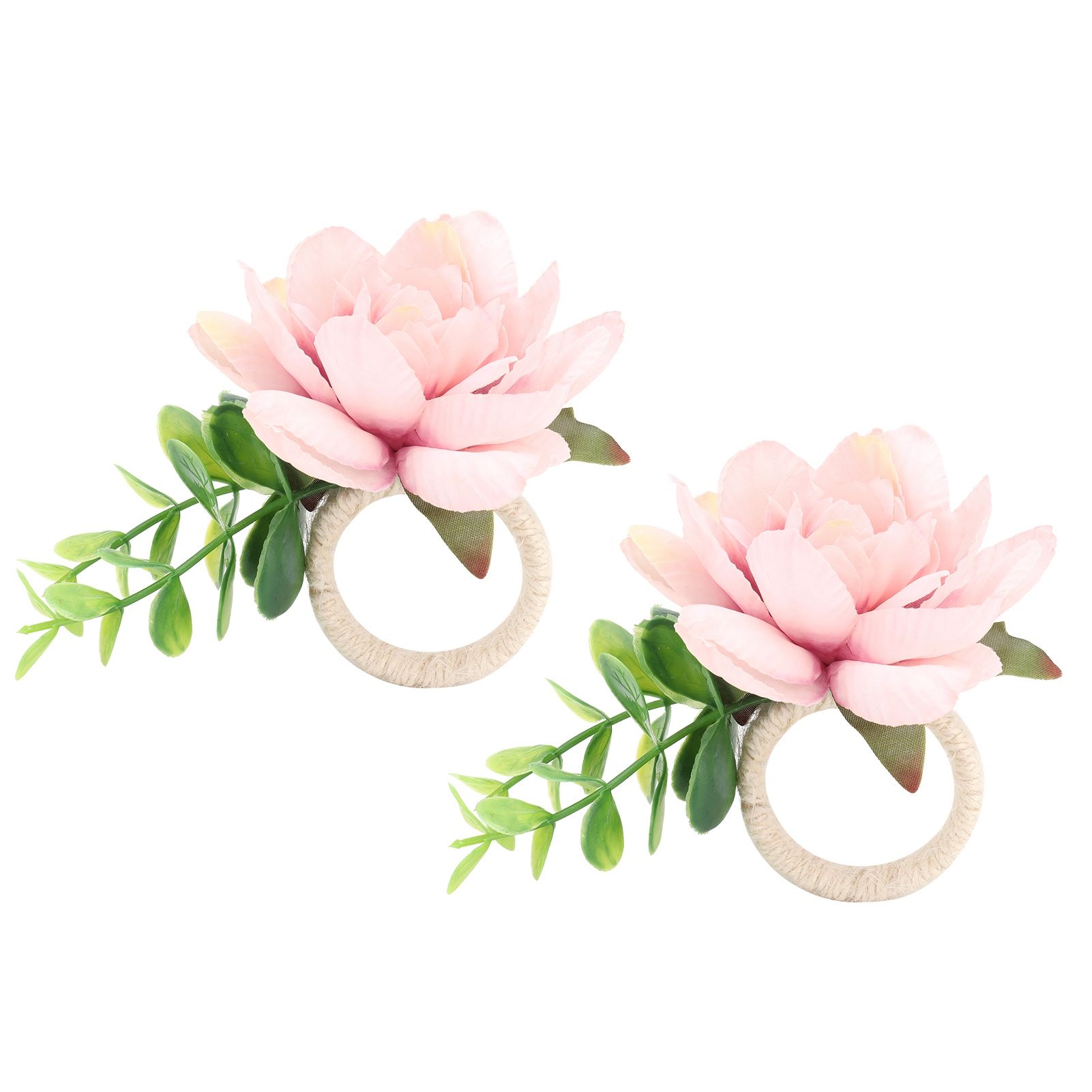 2Pcs Hemp Rope Napkin Buckle Simulation Flower Napkin Ring for Hotel Western Restaurant6622 Pink - Image 5