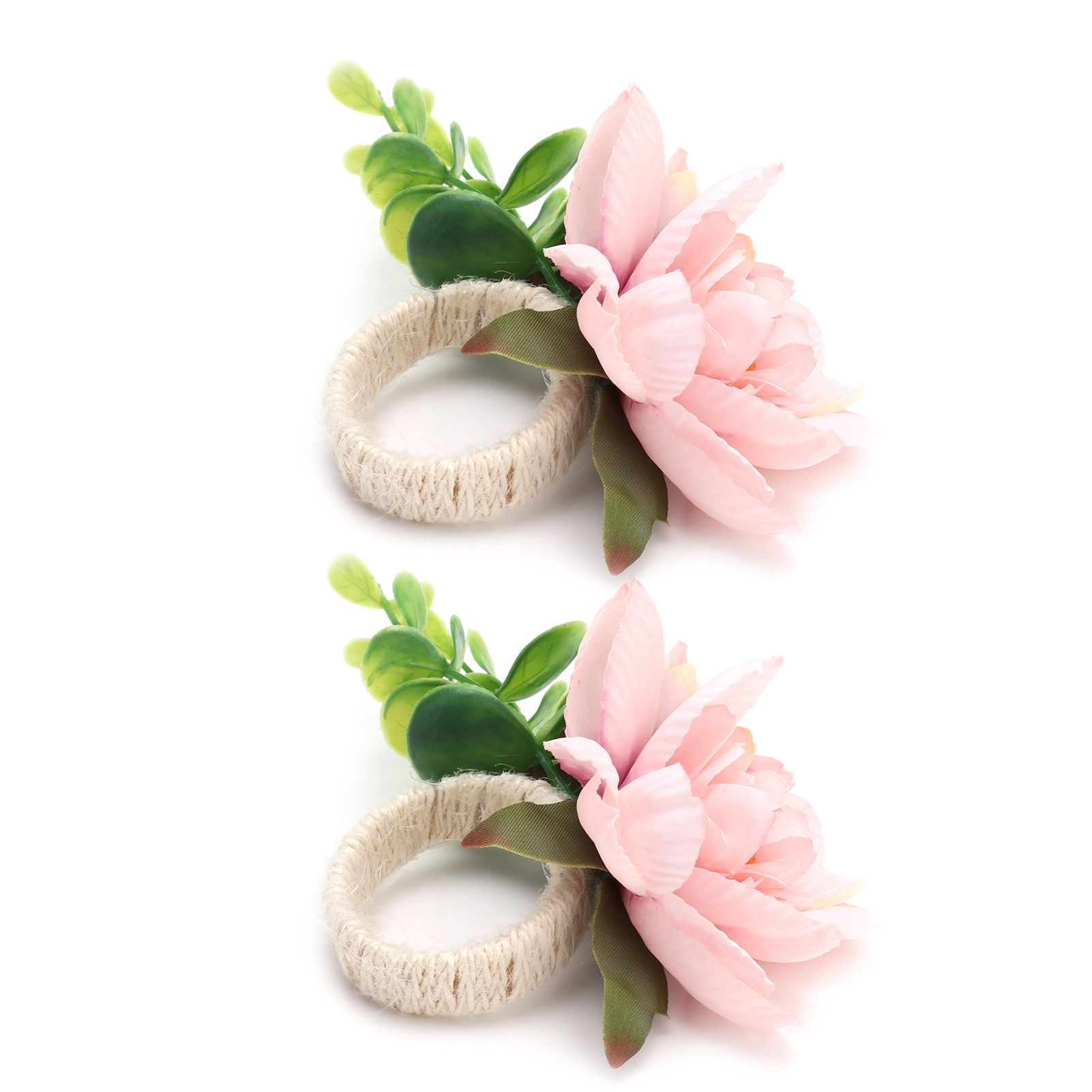 2Pcs Hemp Rope Napkin Buckle Simulation Flower Napkin Ring for Hotel Western Restaurant6622 Pink - Image 7