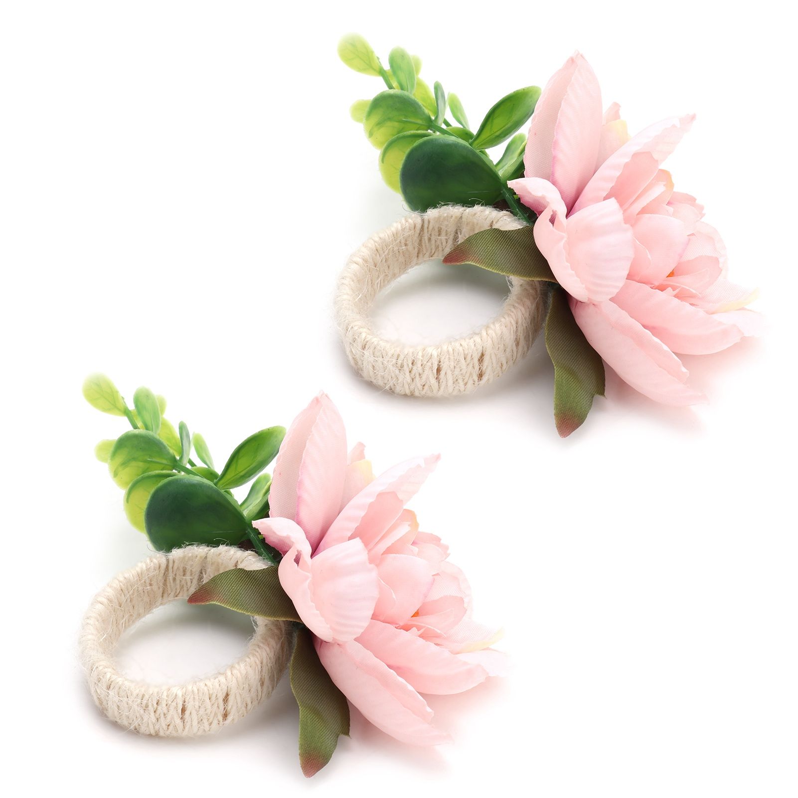 2Pcs Hemp Rope Napkin Buckle Simulation Flower Napkin Ring for Hotel Western Restaurant6622 Pink - Image 8