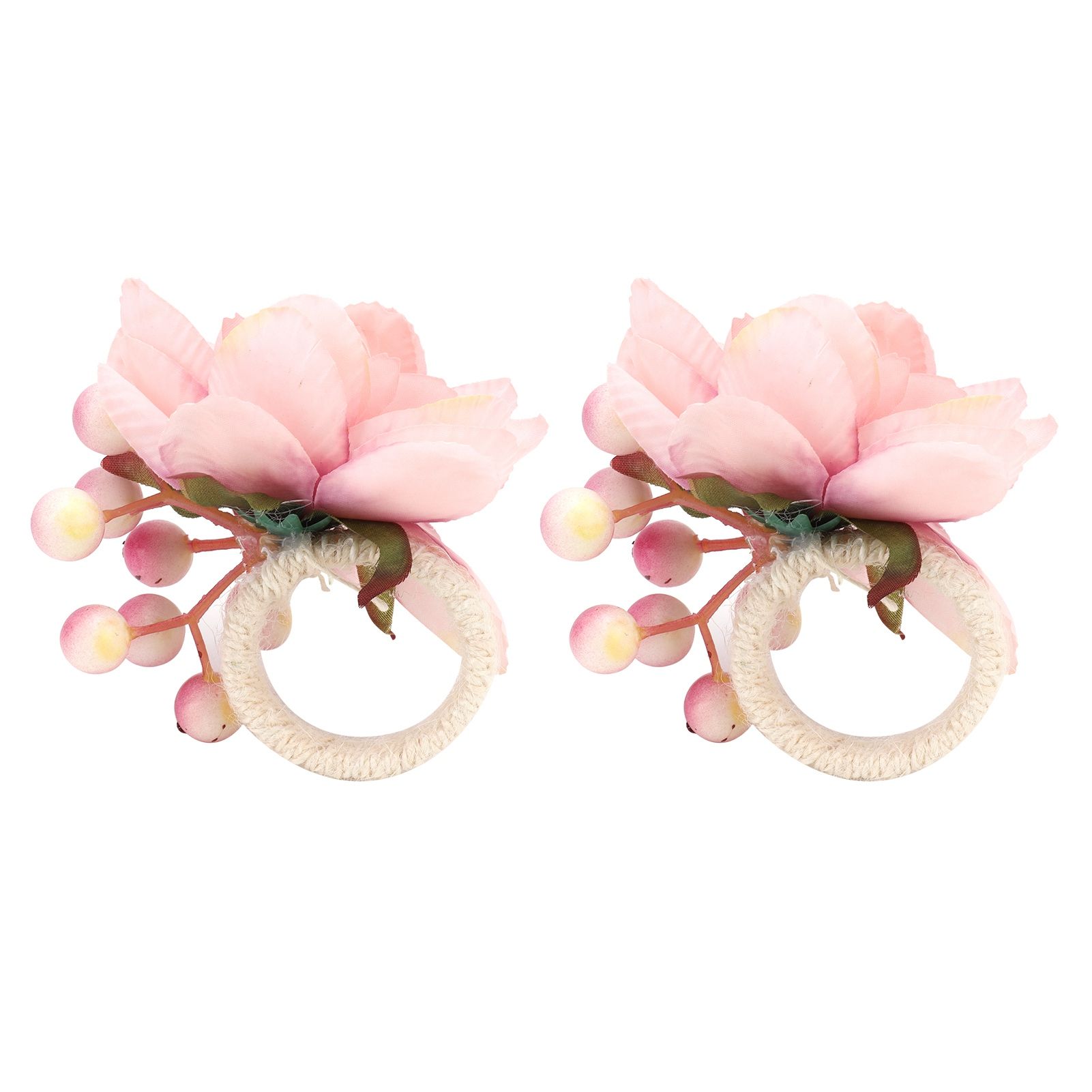 2Pcs Hemp Rope Napkin Buckle Simulation Flower Napkin Ring for Hotel Western Restaurant6623 Pink - Image 1