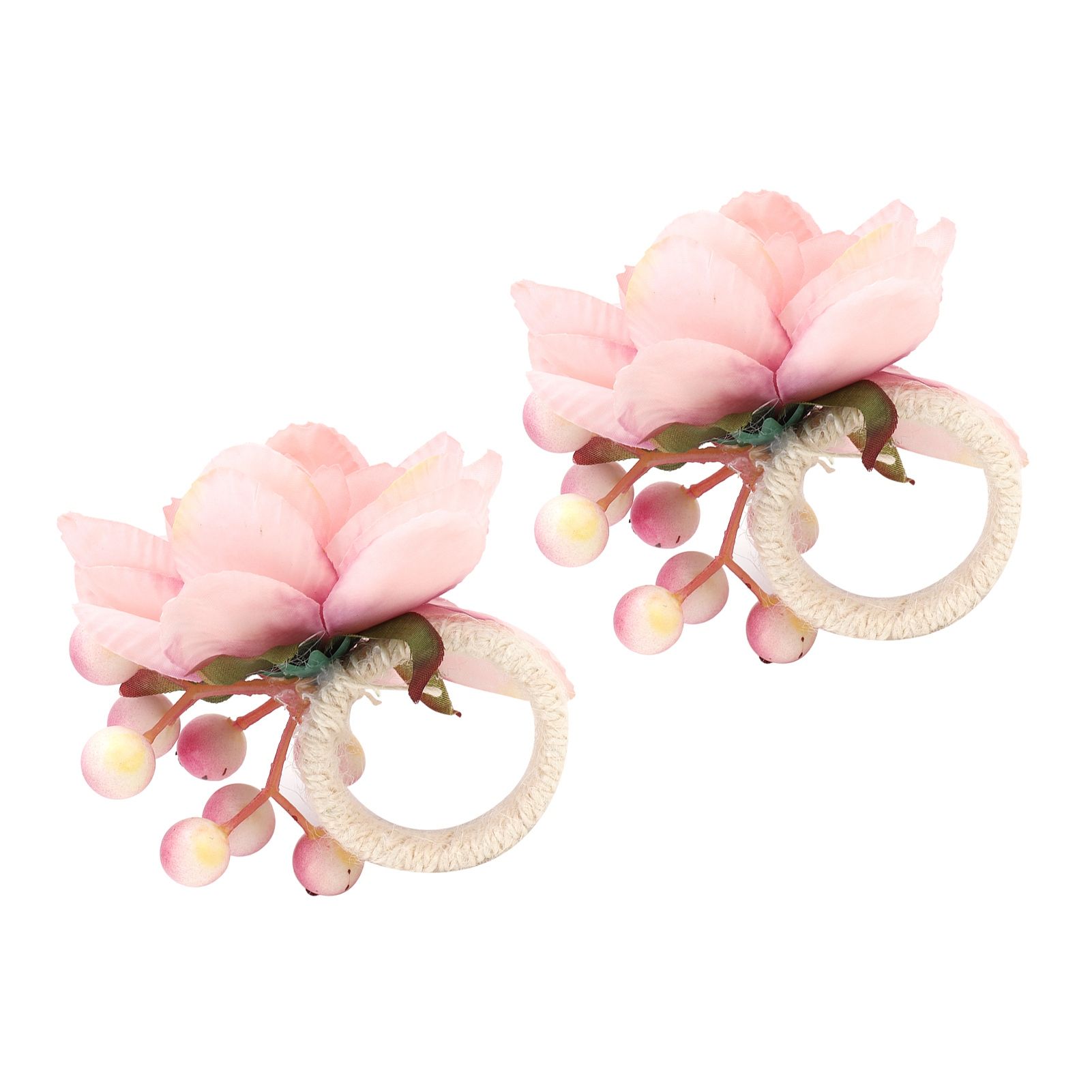 2Pcs Hemp Rope Napkin Buckle Simulation Flower Napkin Ring for Hotel Western Restaurant6623 Pink - Image 3