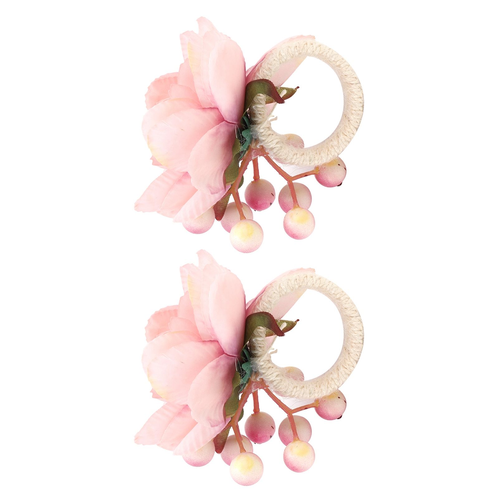 2Pcs Hemp Rope Napkin Buckle Simulation Flower Napkin Ring for Hotel Western Restaurant6623 Pink - Image 4