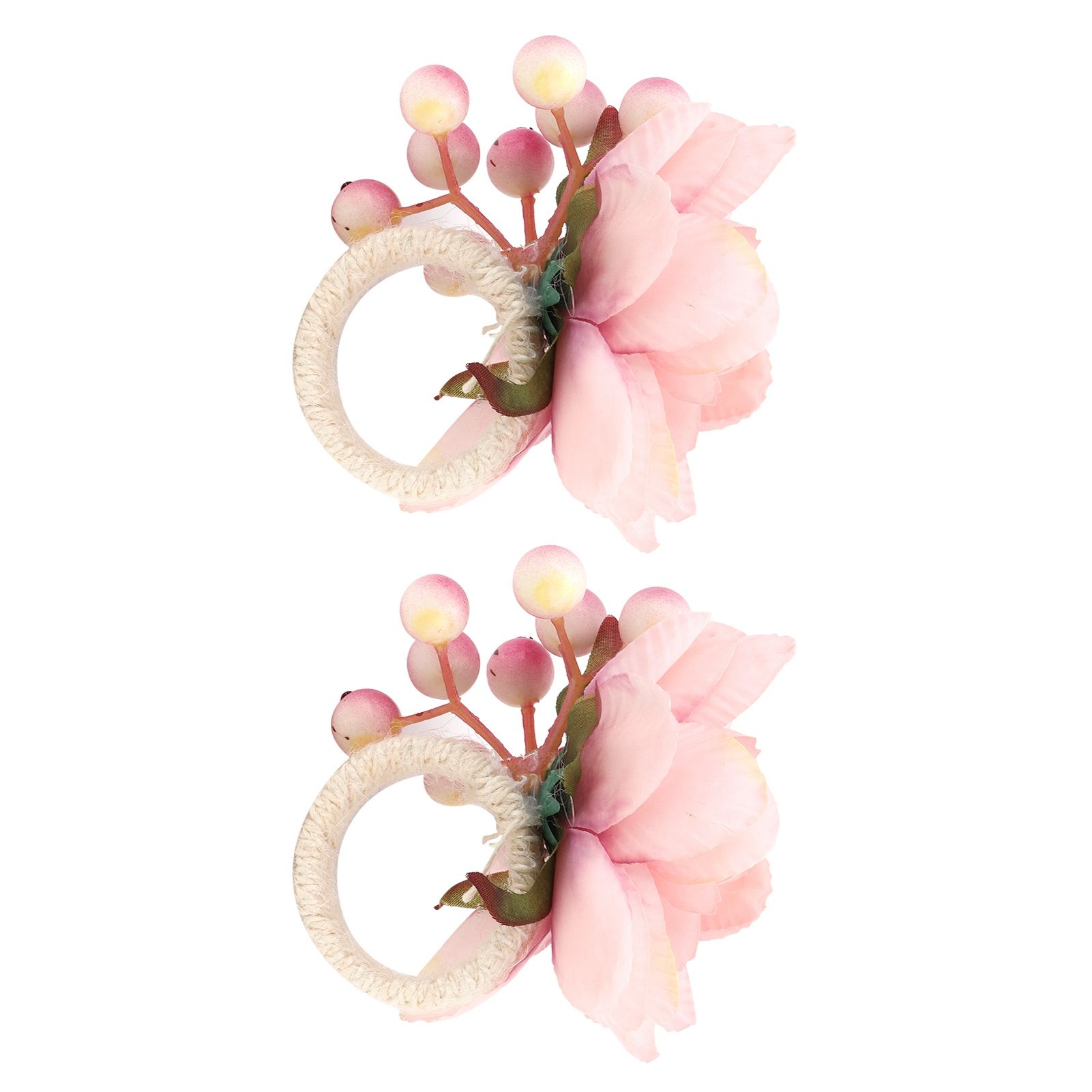 2Pcs Hemp Rope Napkin Buckle Simulation Flower Napkin Ring for Hotel Western Restaurant6623 Pink - Image 5
