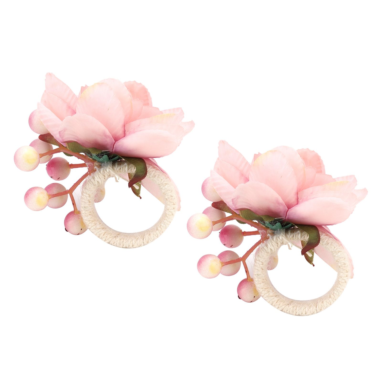2Pcs Hemp Rope Napkin Buckle Simulation Flower Napkin Ring for Hotel Western Restaurant6623 Pink - Image 6