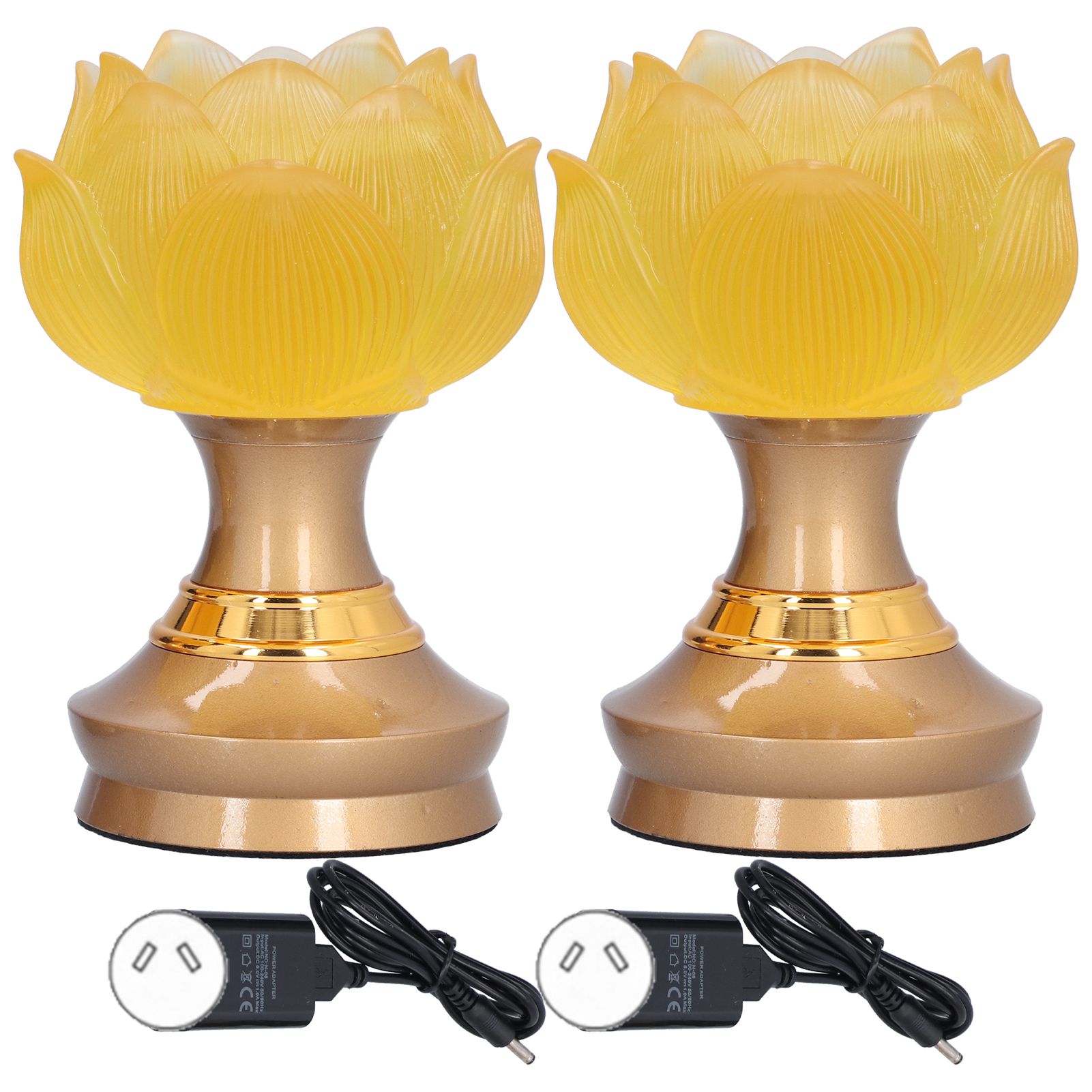 2Set LED Lotus Buddha Lamp Imitated Colored Glaze Prayer Light Home Meditation Buddhist SuppliesAU Plug 100‑240V - Image 1
