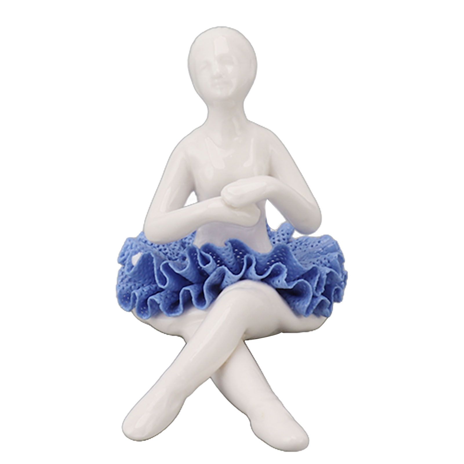 Ballerina Statue Beautiful Relaxed Mood Delicate Ceramic Ballet Dancer Figurine with Blue Dress for Home Tabletop Decoration - Image 1