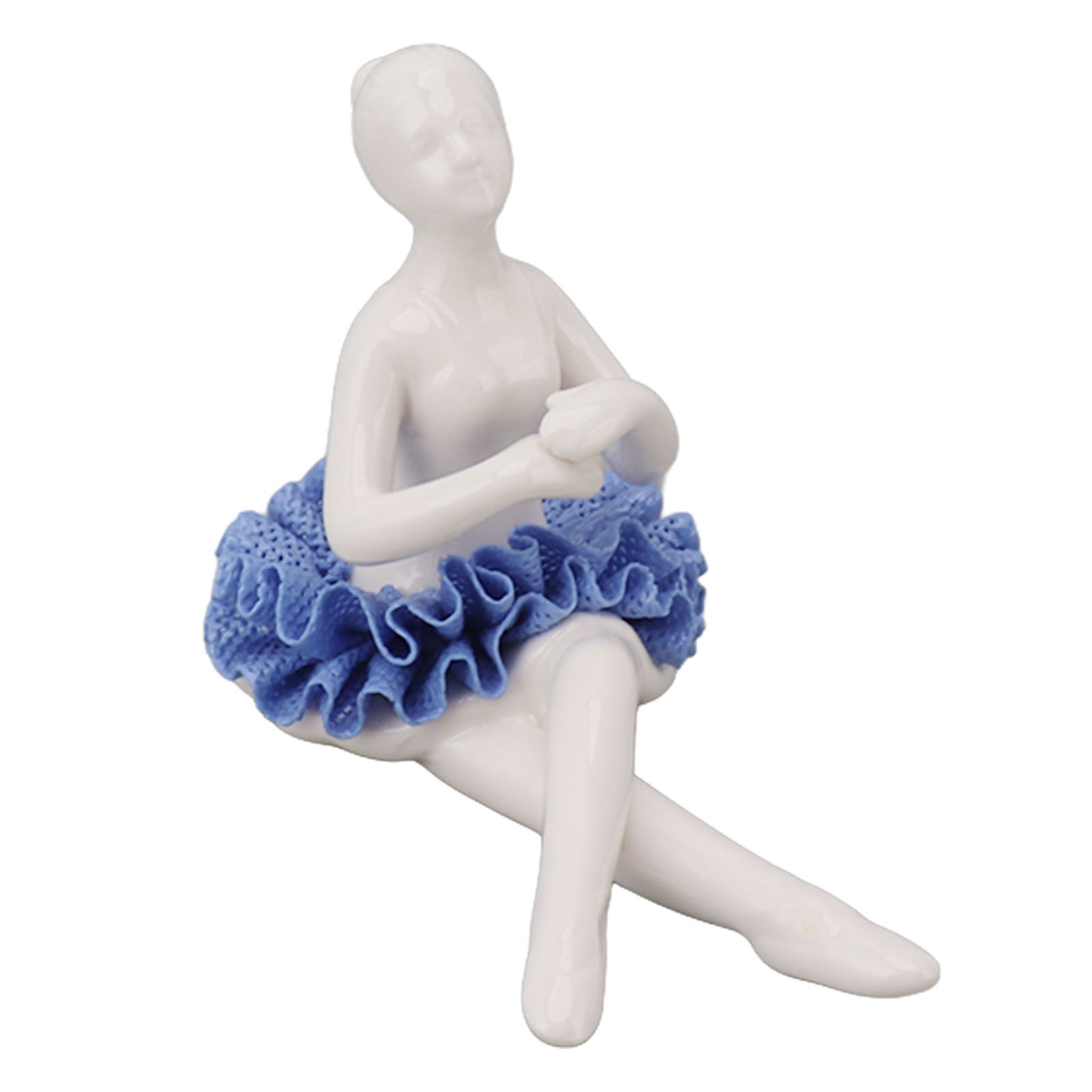 Ballerina Statue Beautiful Relaxed Mood Delicate Ceramic Ballet Dancer Figurine with Blue Dress for Home Tabletop Decoration - Image 2