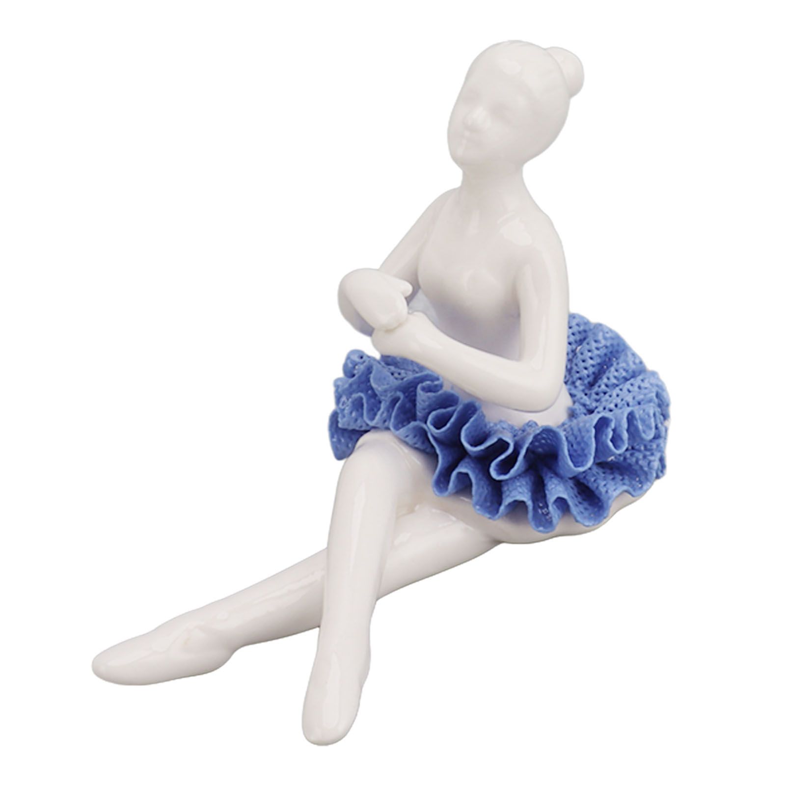 Ballerina Statue Beautiful Relaxed Mood Delicate Ceramic Ballet Dancer Figurine with Blue Dress for Home Tabletop Decoration - Image 3