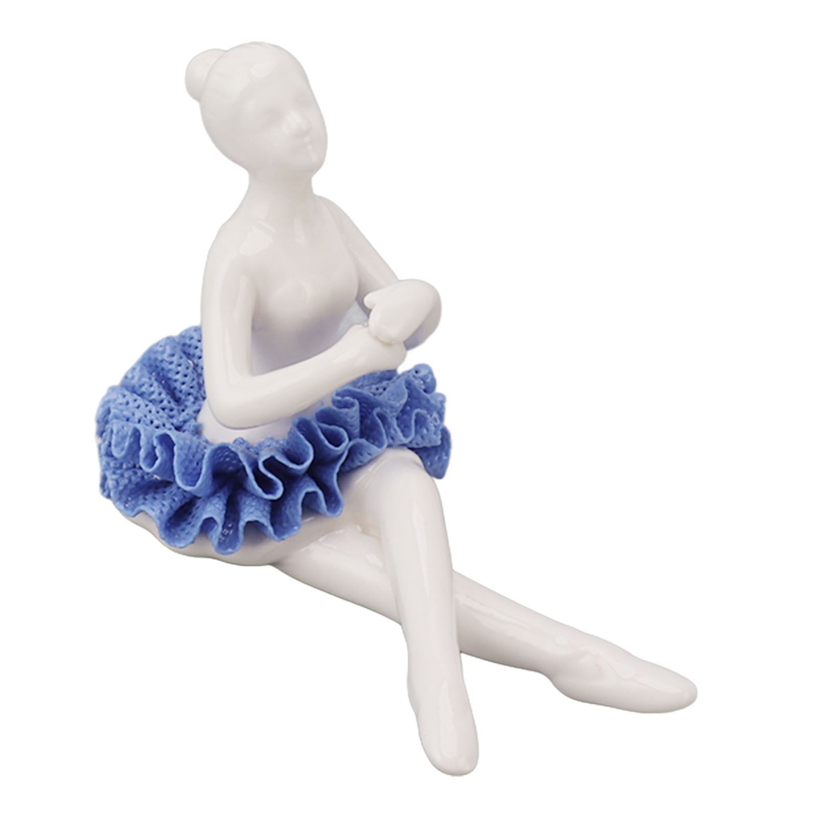 Ballerina Statue Beautiful Relaxed Mood Delicate Ceramic Ballet Dancer Figurine with Blue Dress for Home Tabletop Decoration - Image 4