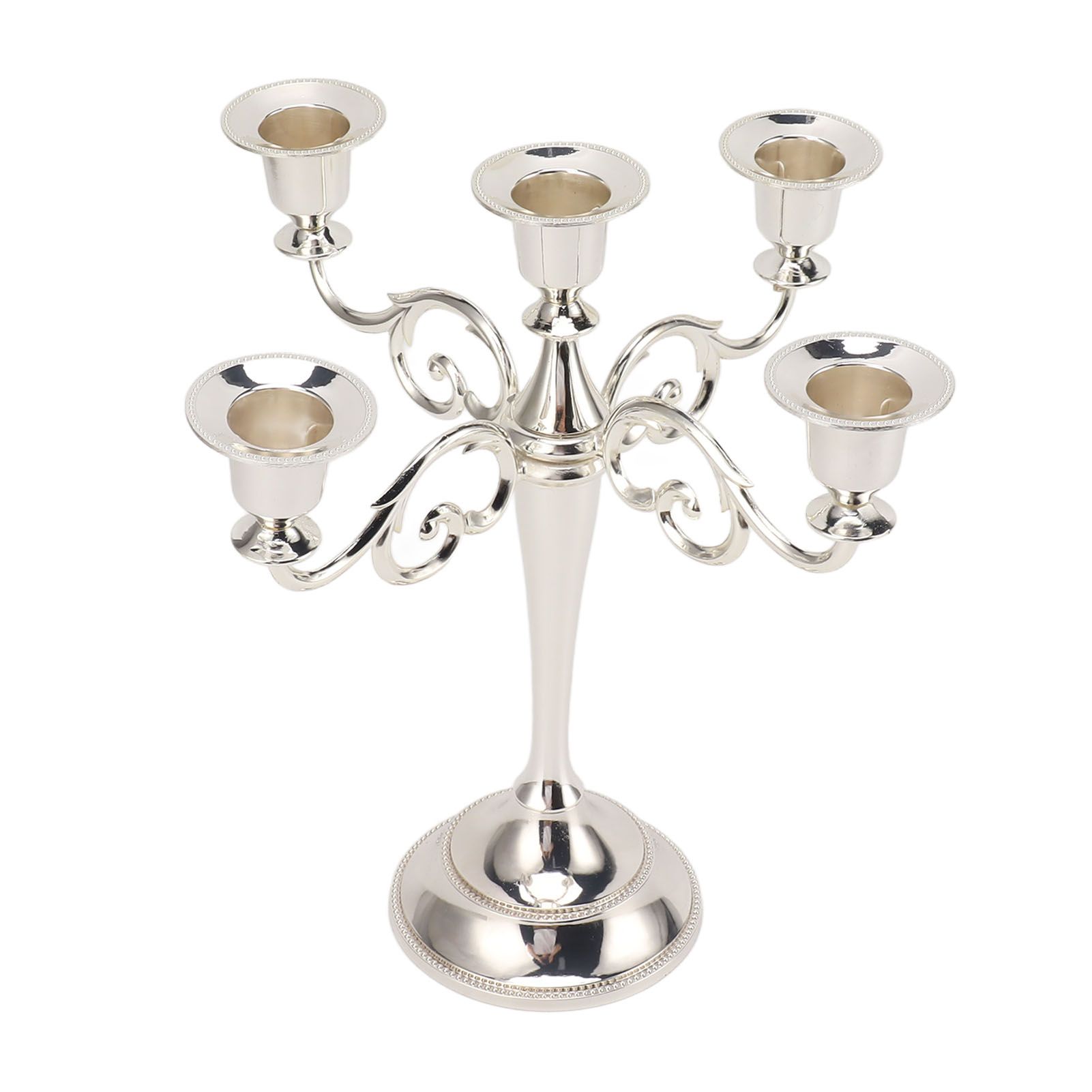 5 Arm Candlestick Holder Iron Retro Decorative Candle Holder Centerpiece for Home Church Silver - Image 2
