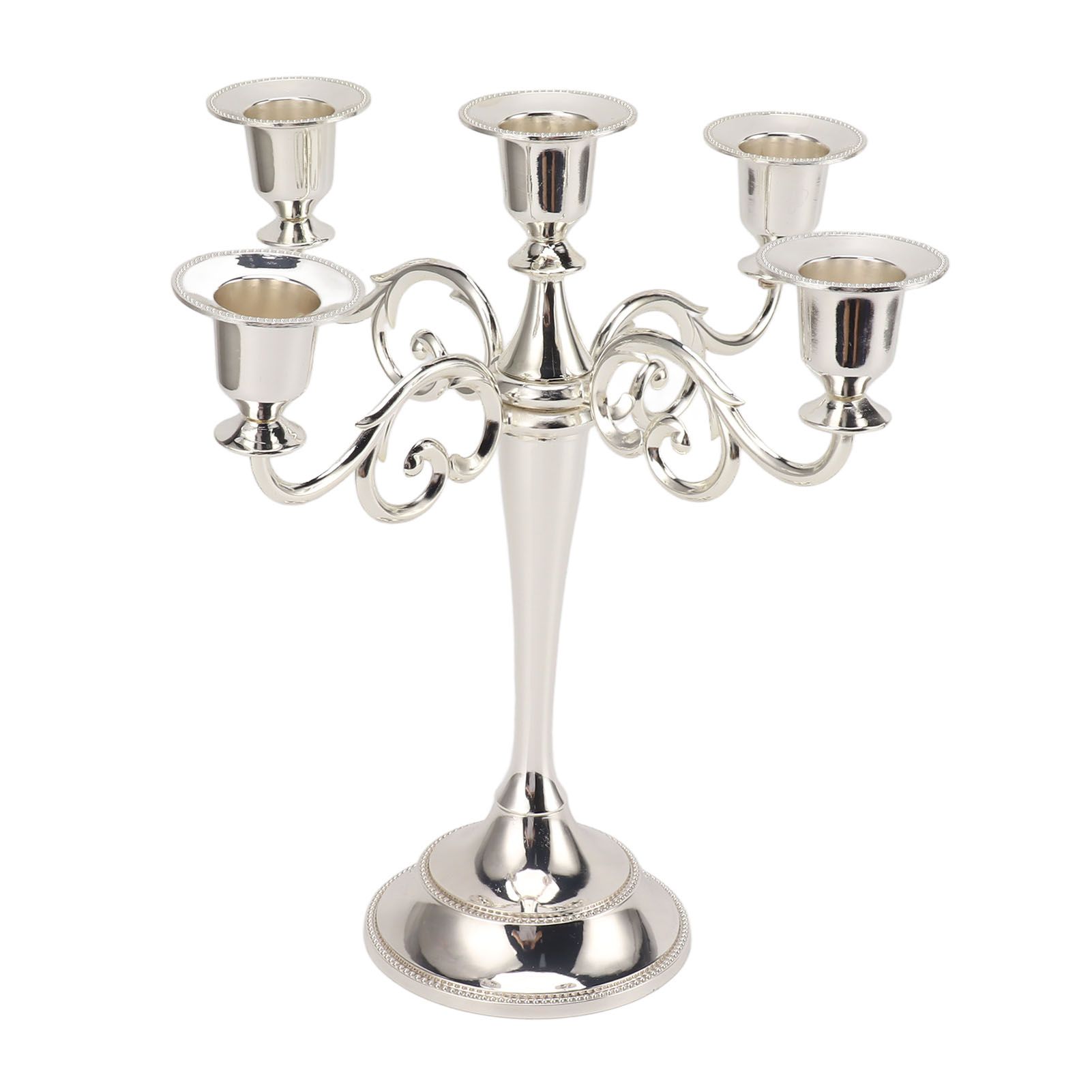5 Arm Candlestick Holder Iron Retro Decorative Candle Holder Centerpiece for Home Church Silver - Image 3